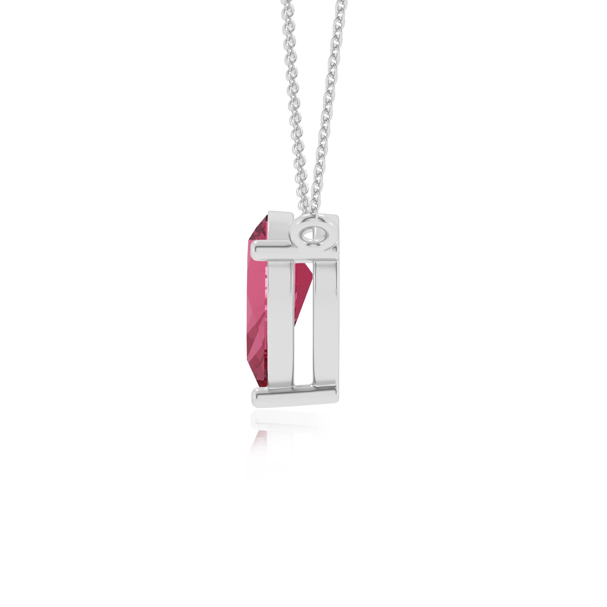 lab grown pink-tourmaline pear solitaire necklaces in white gold