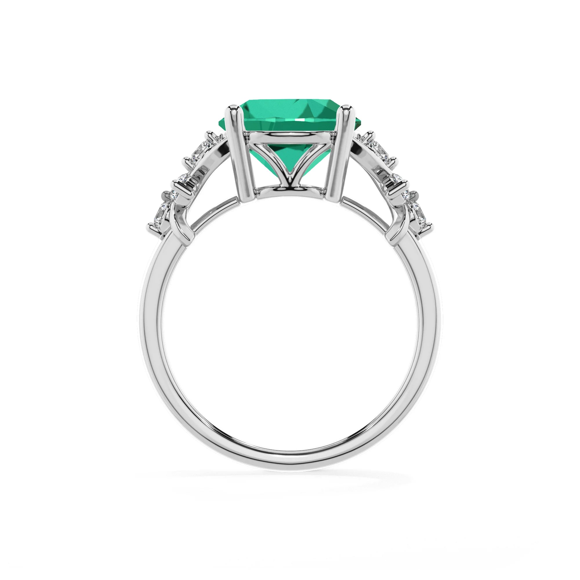 lab grown emerald round solitaire rings in sterling silver