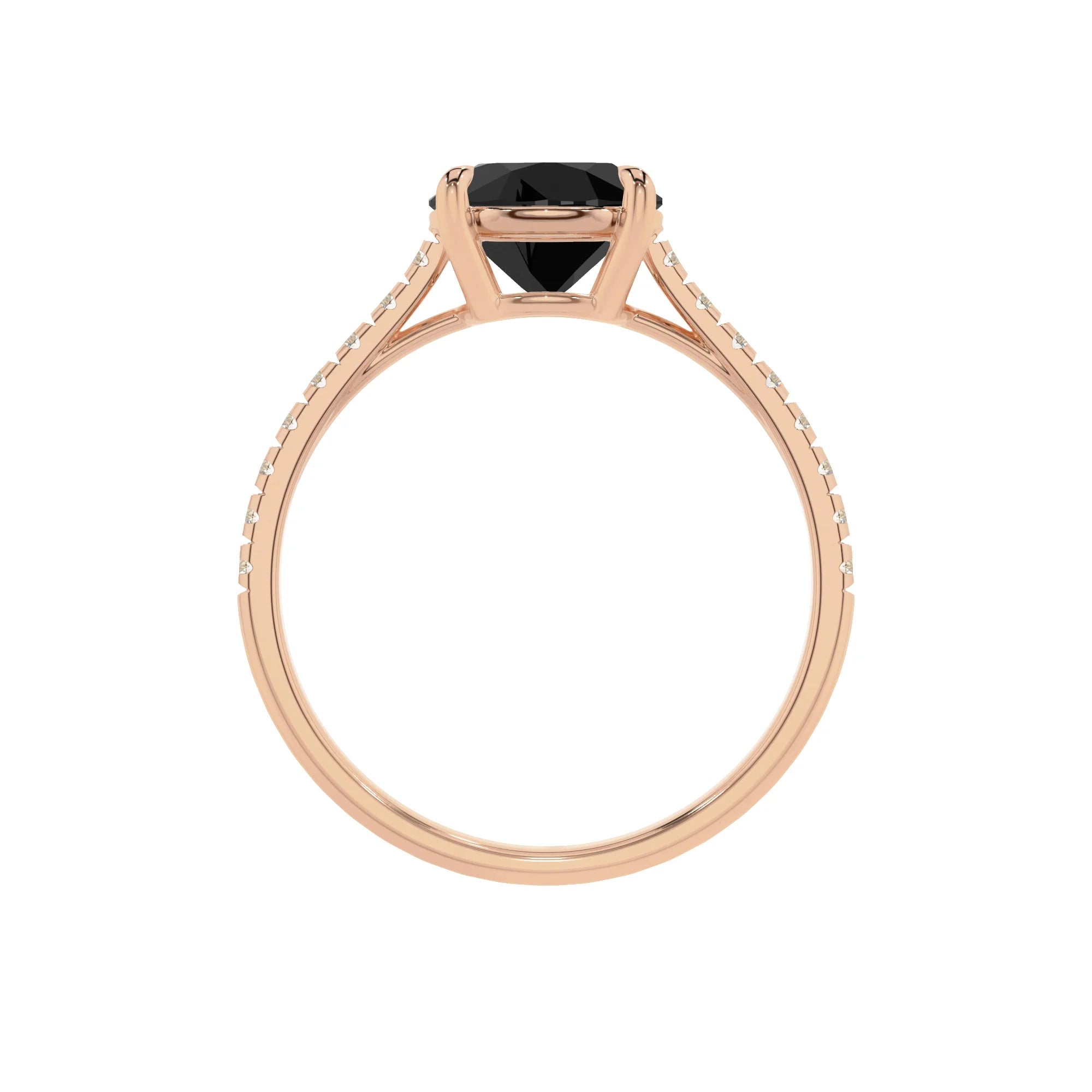 natural black-onyx round half eternity solitaire engagement rings in rose gold