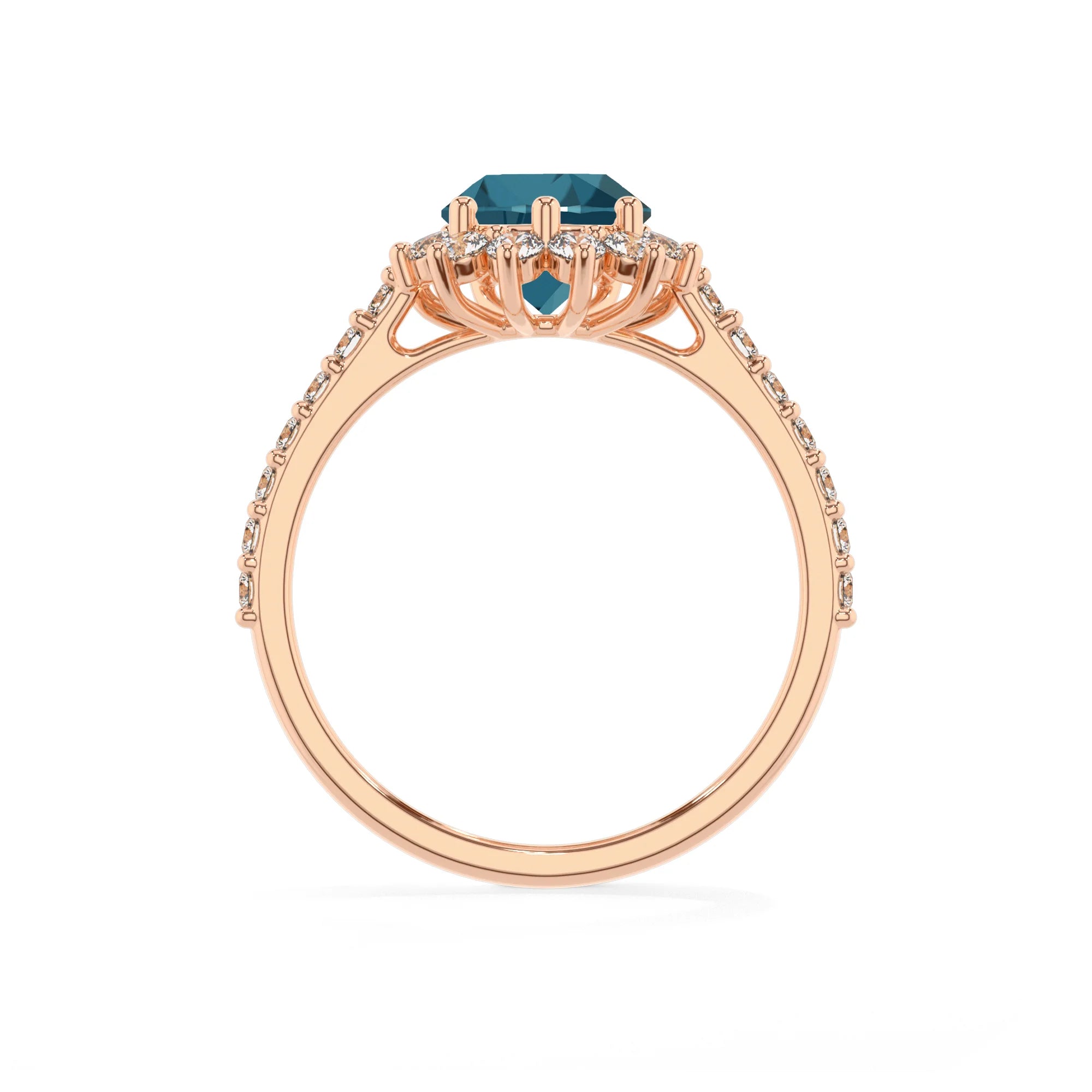 natural london-blue-topaz pear solitaire rings in rose gold