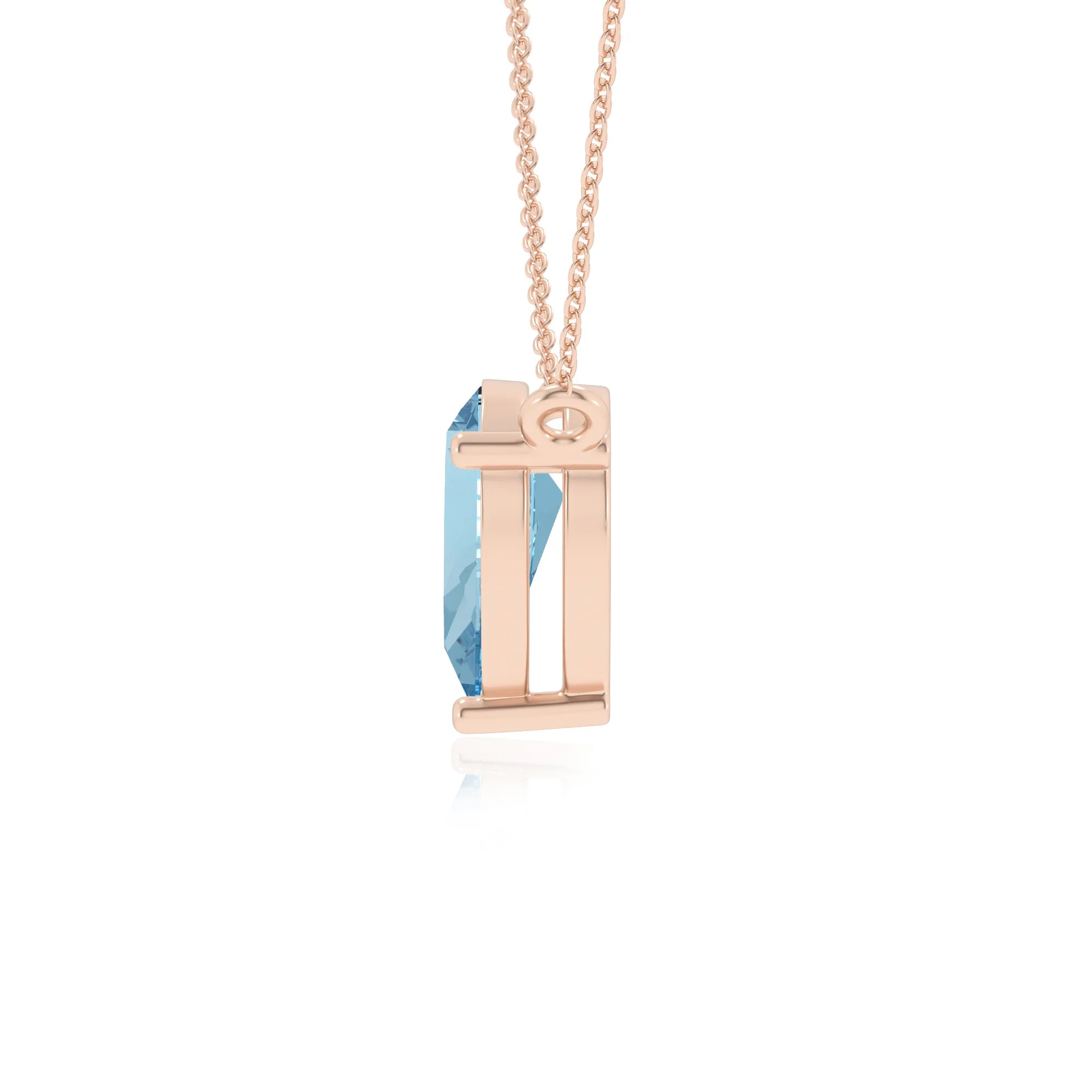 lab grown aquamarine pear solitaire necklaces in rose gold