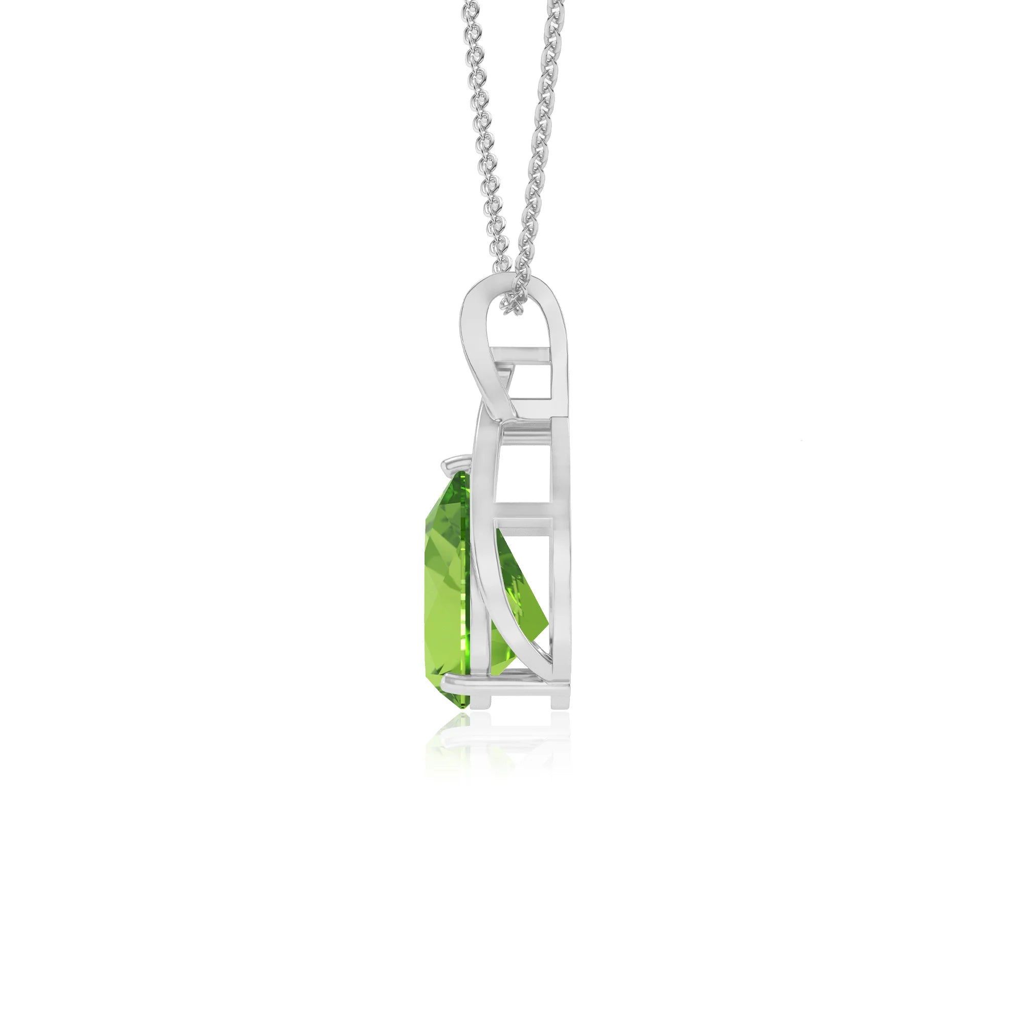 natural peridot pear solitaire necklaces in white gold