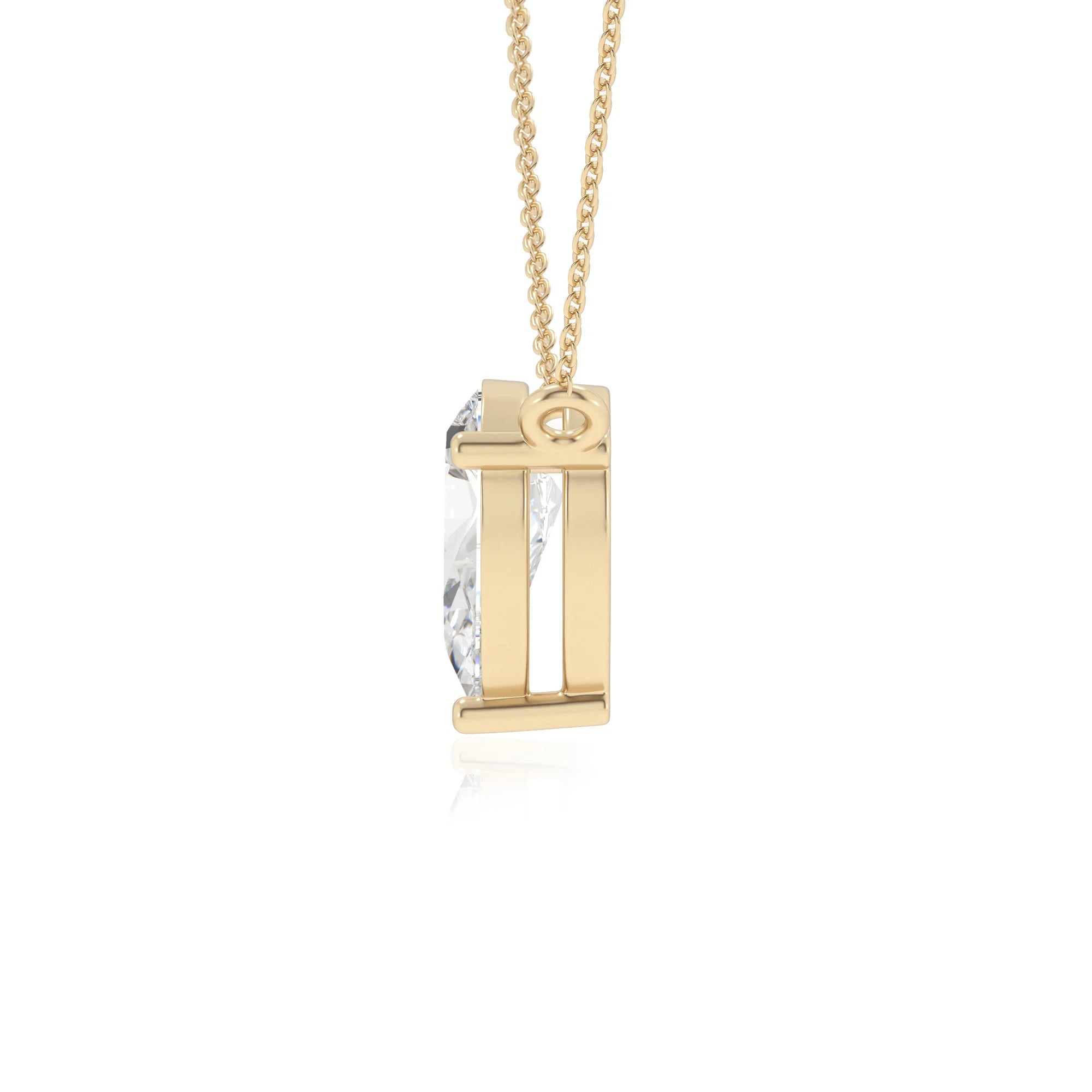 lab grown moissanite pear solitaire necklaces in yellow gold