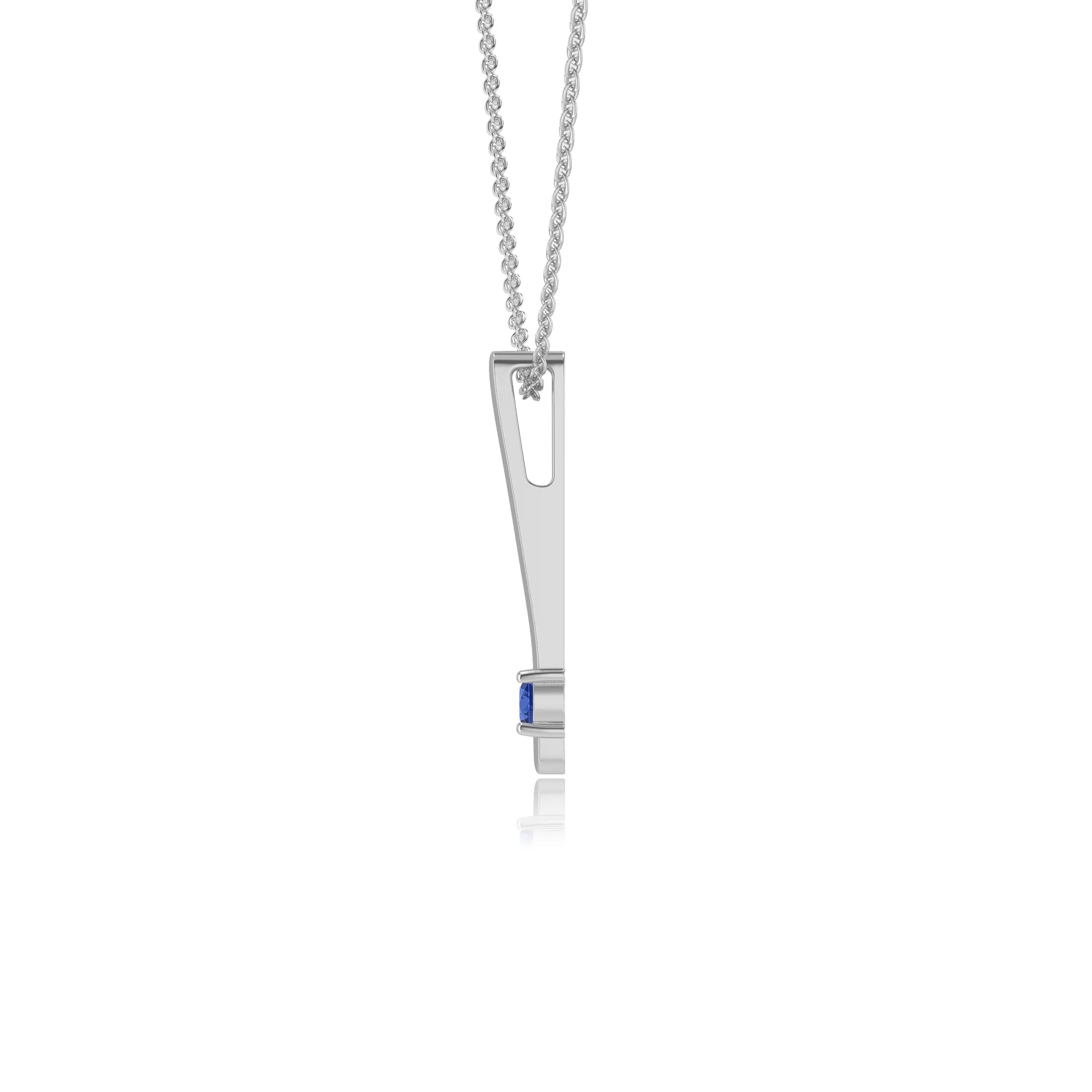 lab grown blue-sapphire round bar necklaces in white gold