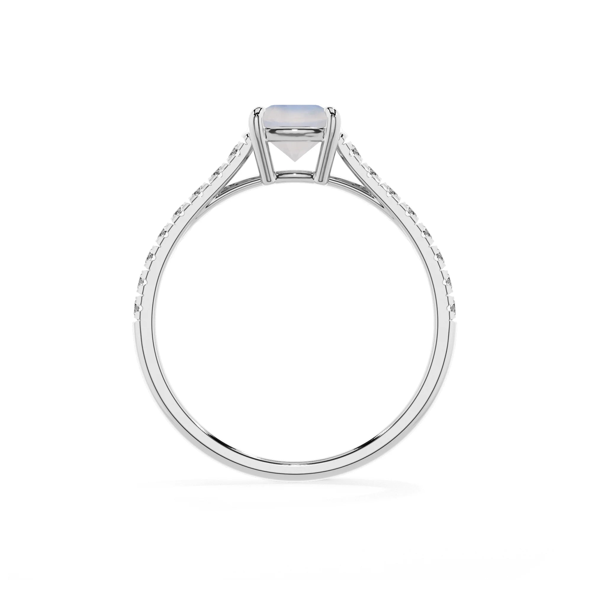 natural rainbow-moonstone cushion half eternity solitaire engagement rings in platinum