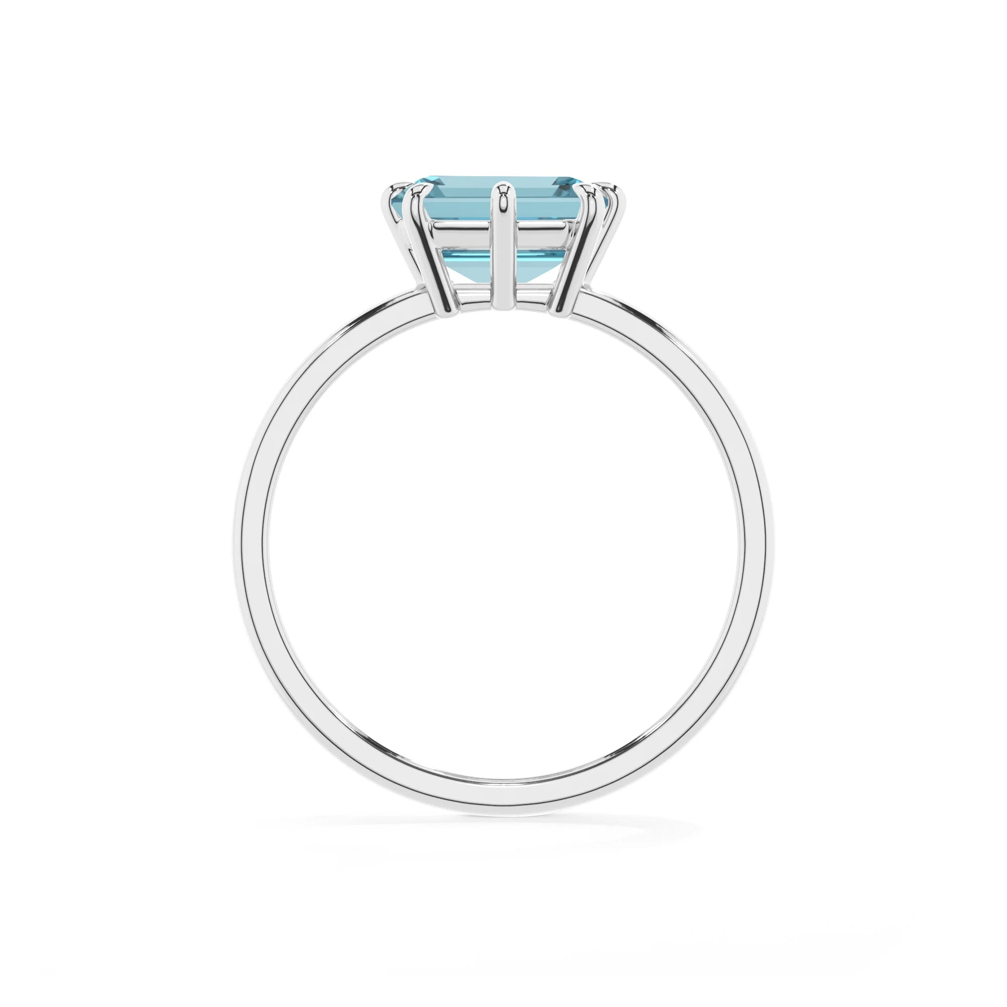 lab grown aquamarine emerald cut solitaire rings in white gold