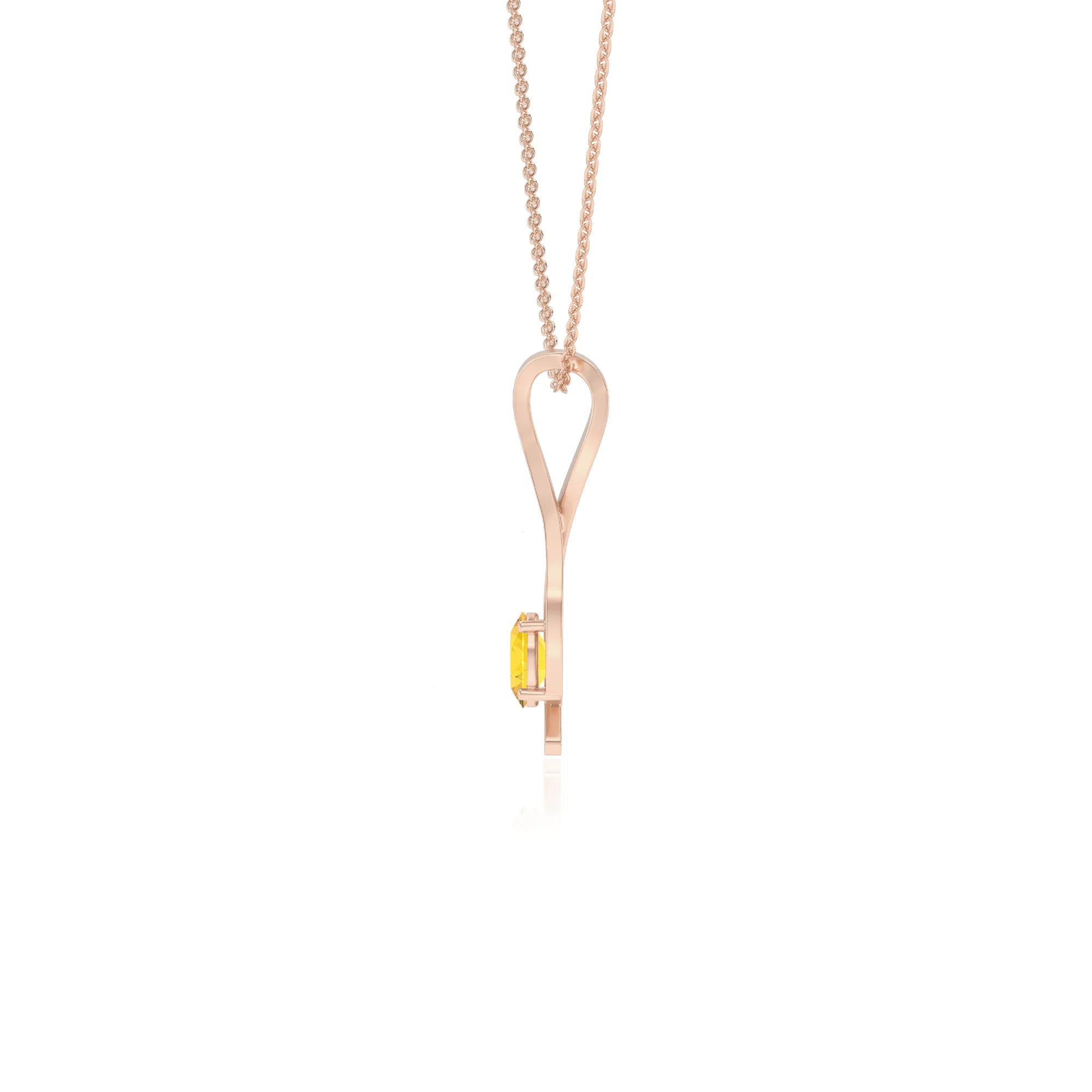 lab grown yellow-sapphire oval solitaire necklaces in rose gold