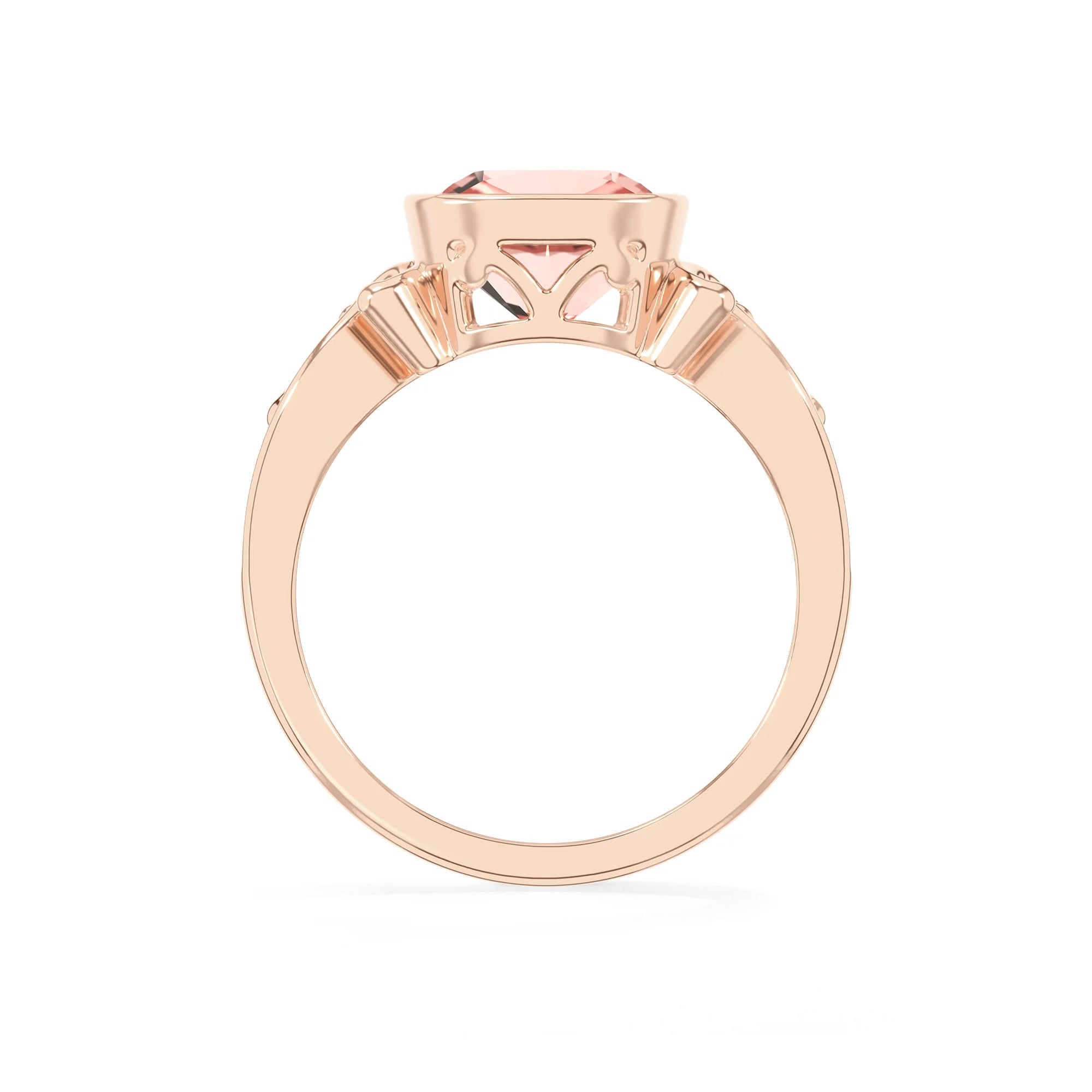 lab grown morganite cushion solitaire rings in rose gold