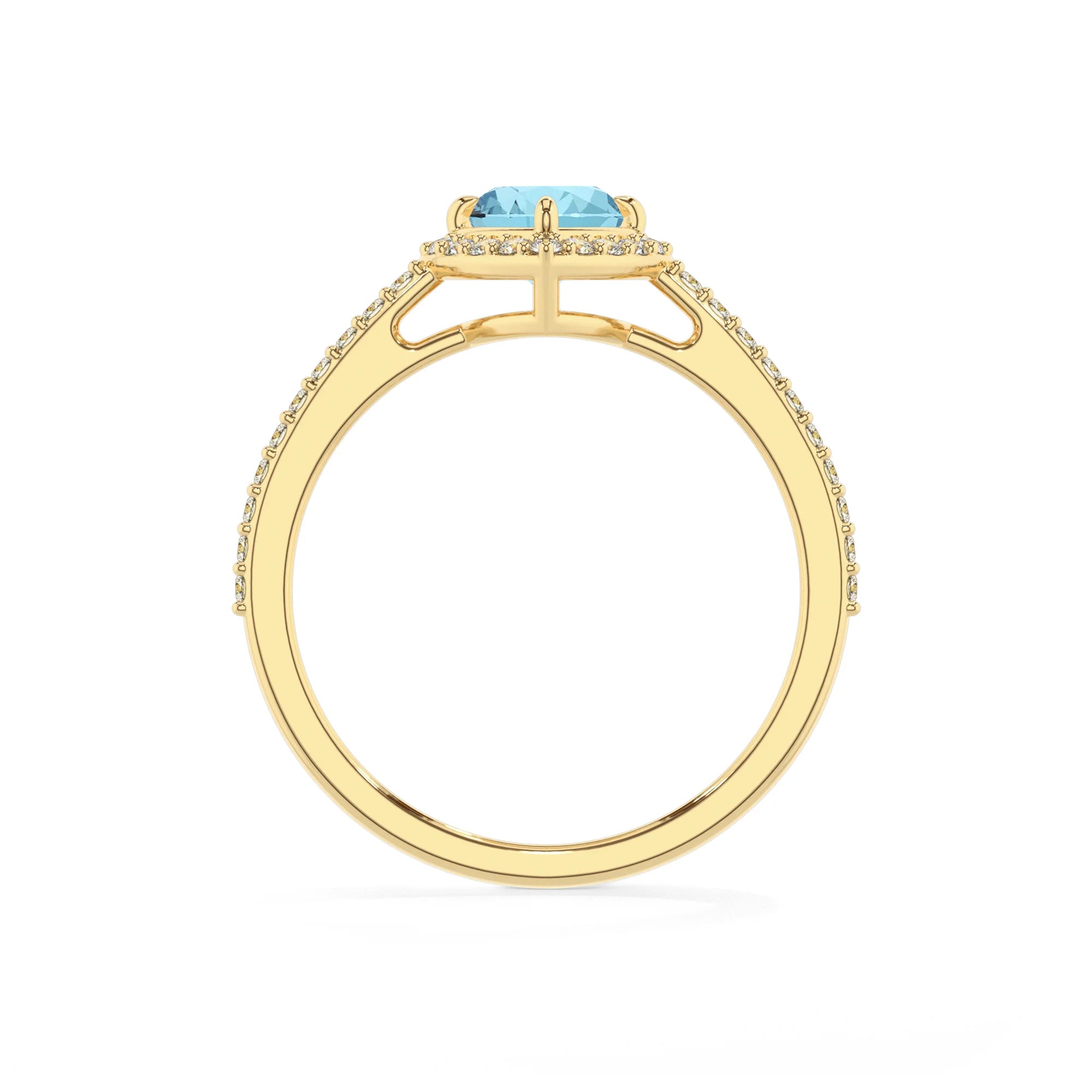 lab grown aquamarine heart solitaire rings in yellow gold