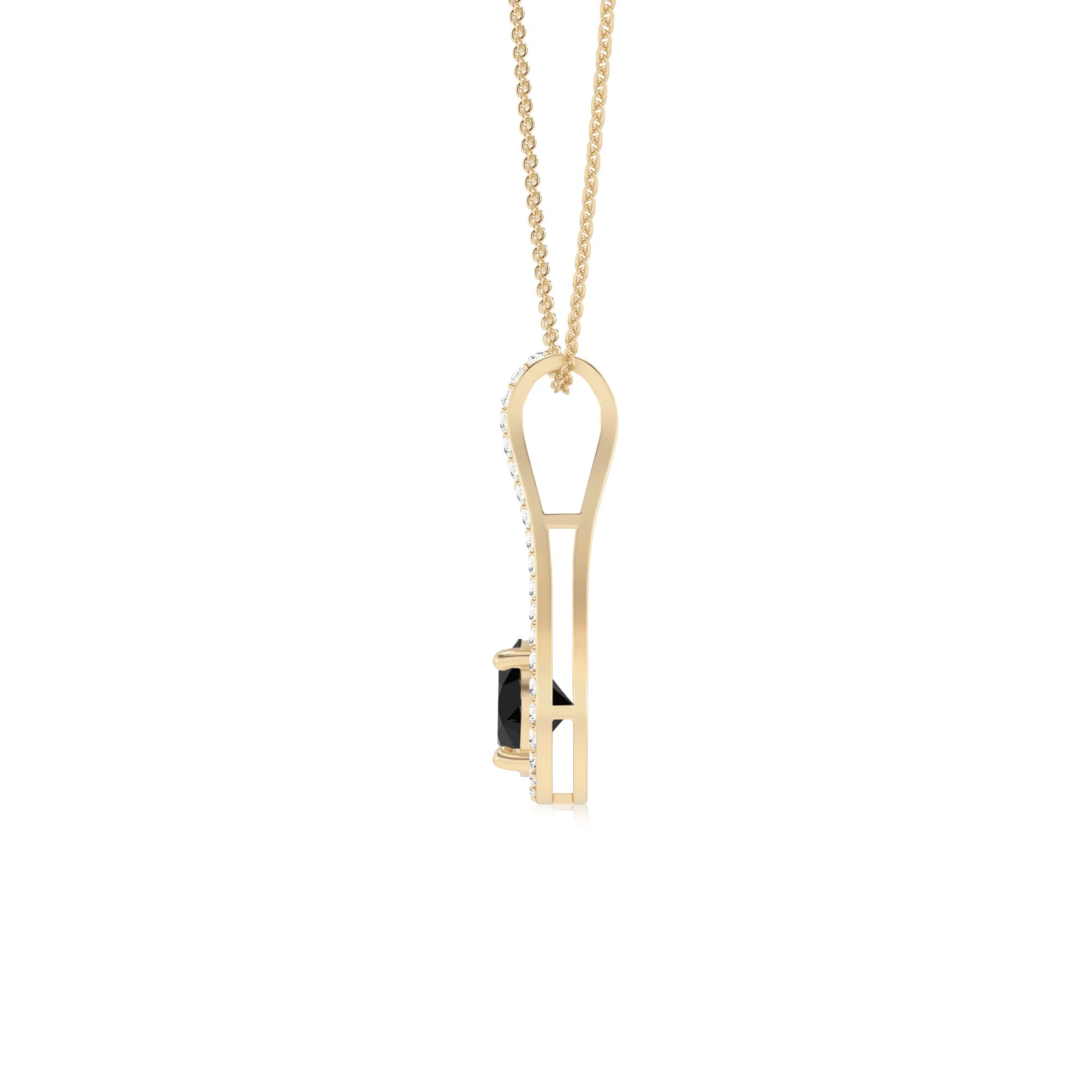 natural black-onyx round solitaire v-bale necklaces in yellow gold
