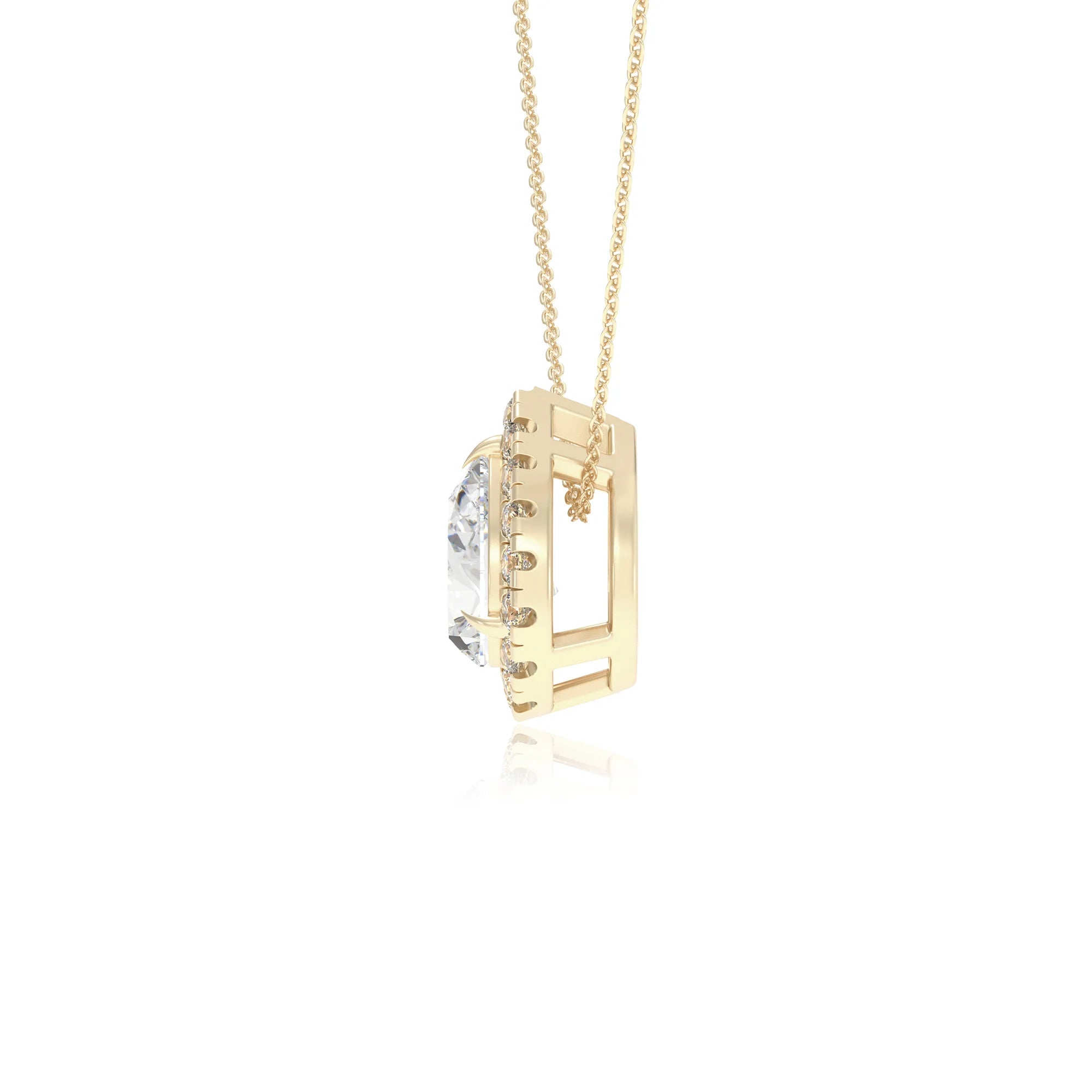 lab grown moissanite pear solitaire necklaces in yellow gold