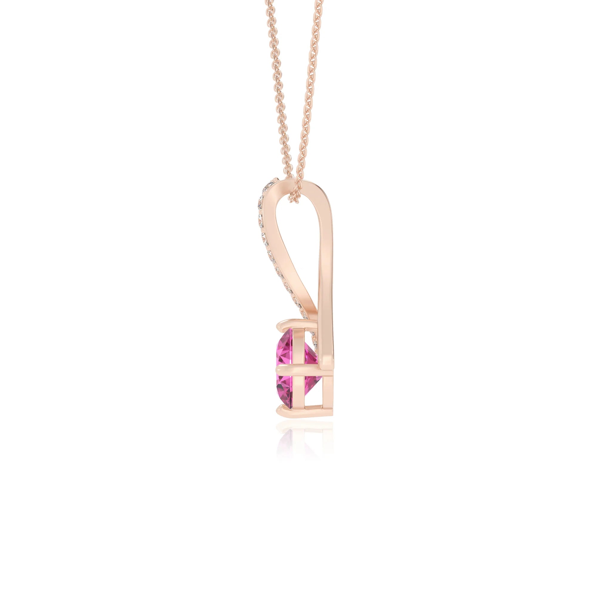 lab grown pink-sapphire round solitaire necklaces in rose gold