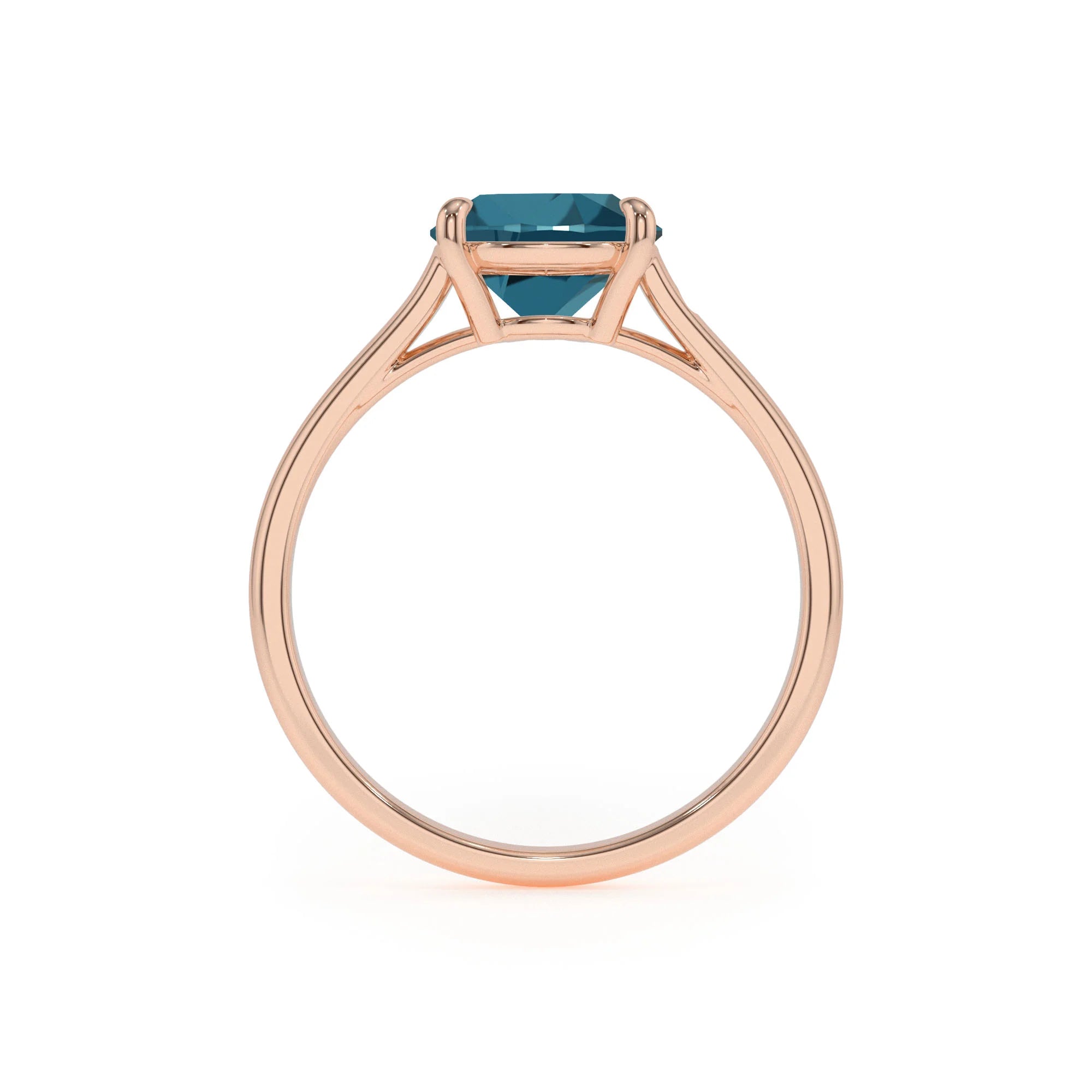 natural london-blue-topaz cushion solitaire rings in rose gold