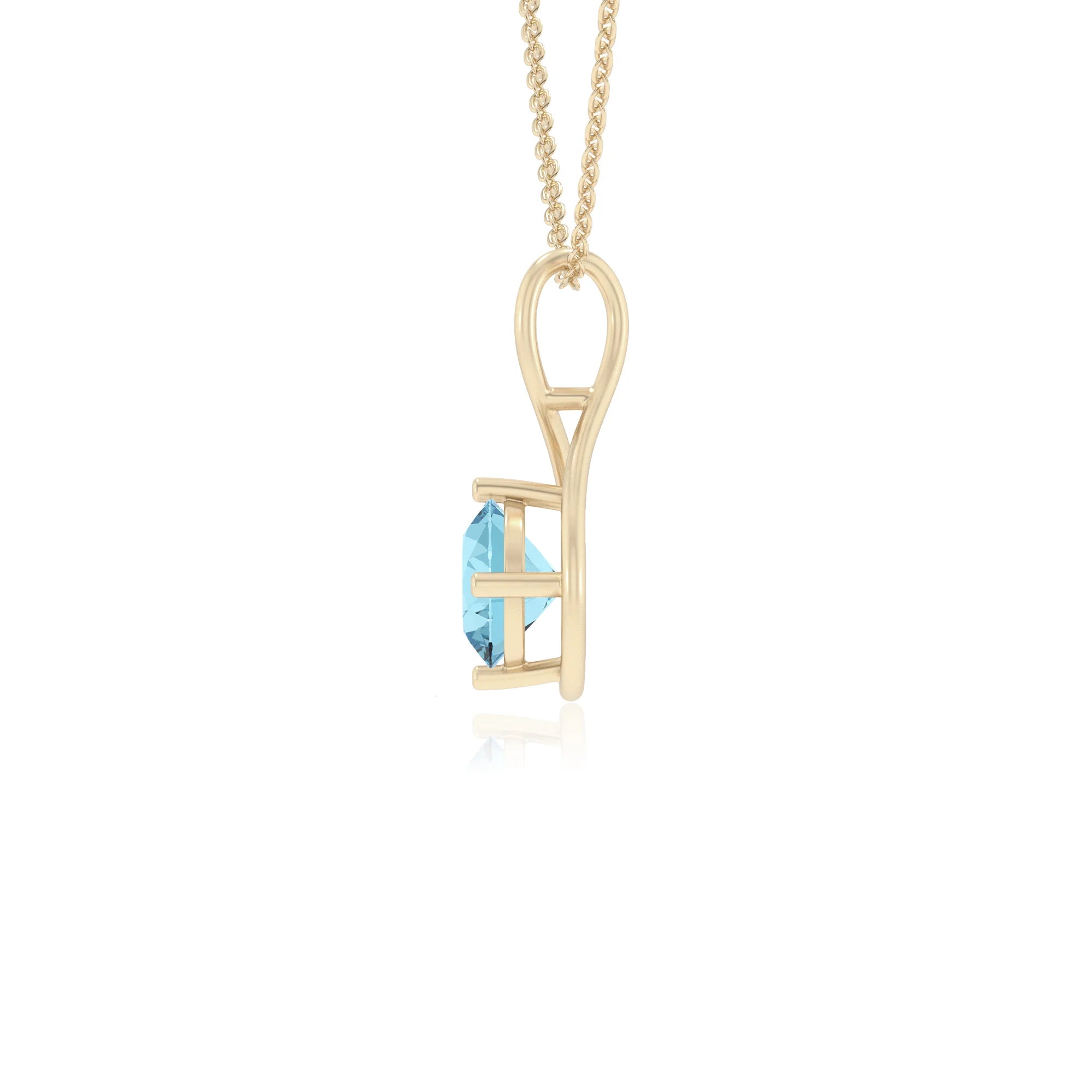 lab grown aquamarine round solitaire necklaces in yellow gold