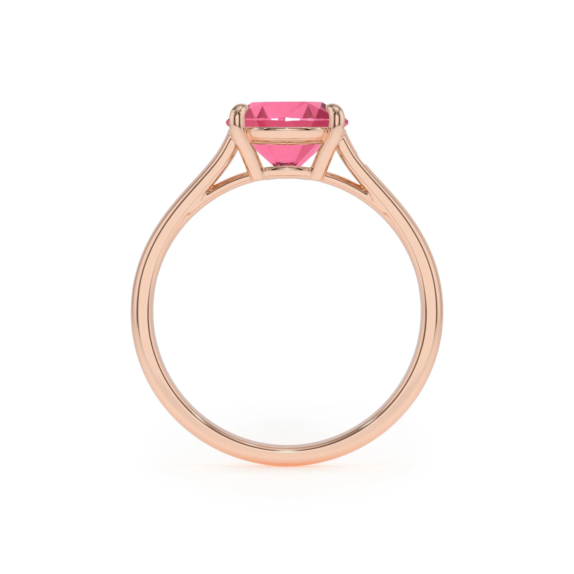 lab grown pink-tourmaline cushion solitaire rings in rose gold