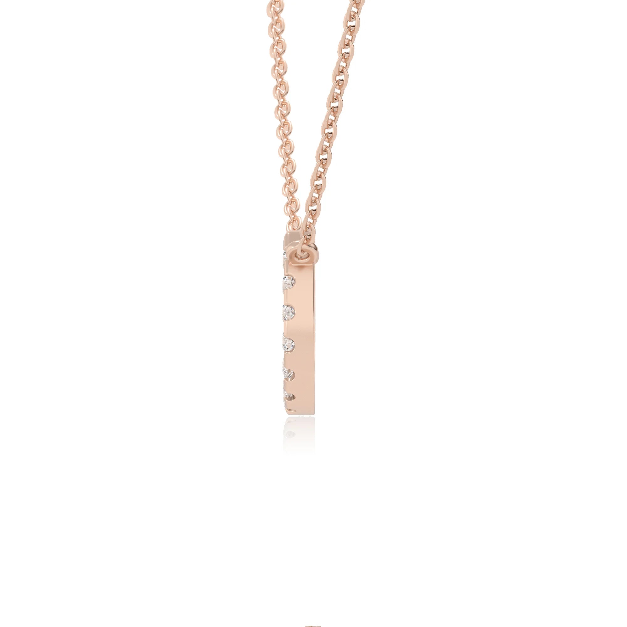 lab grown moissanite round v-bale necklaces in rose gold