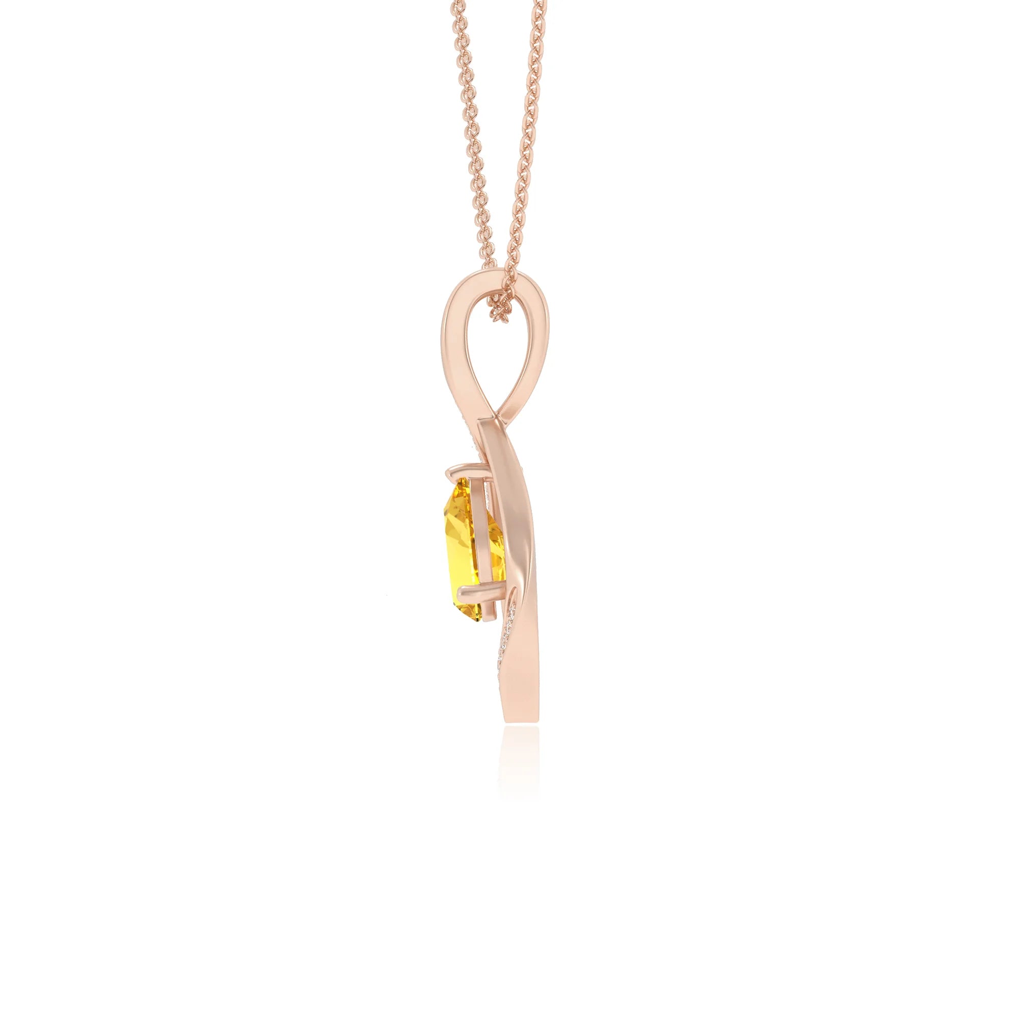 lab grown yellow-sapphire pear solitaire necklaces in rose gold