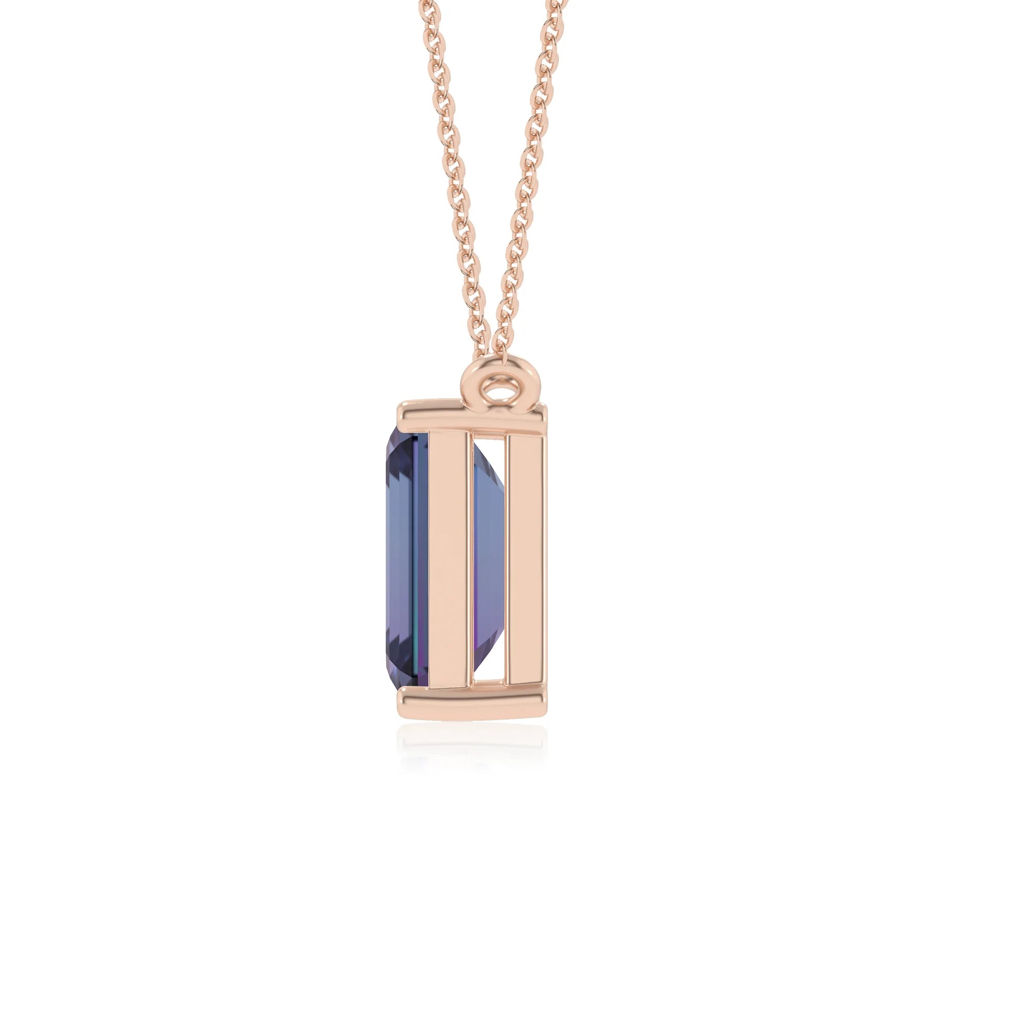 lab grown alexandrite emerald cut solitaire necklaces in rose gold
