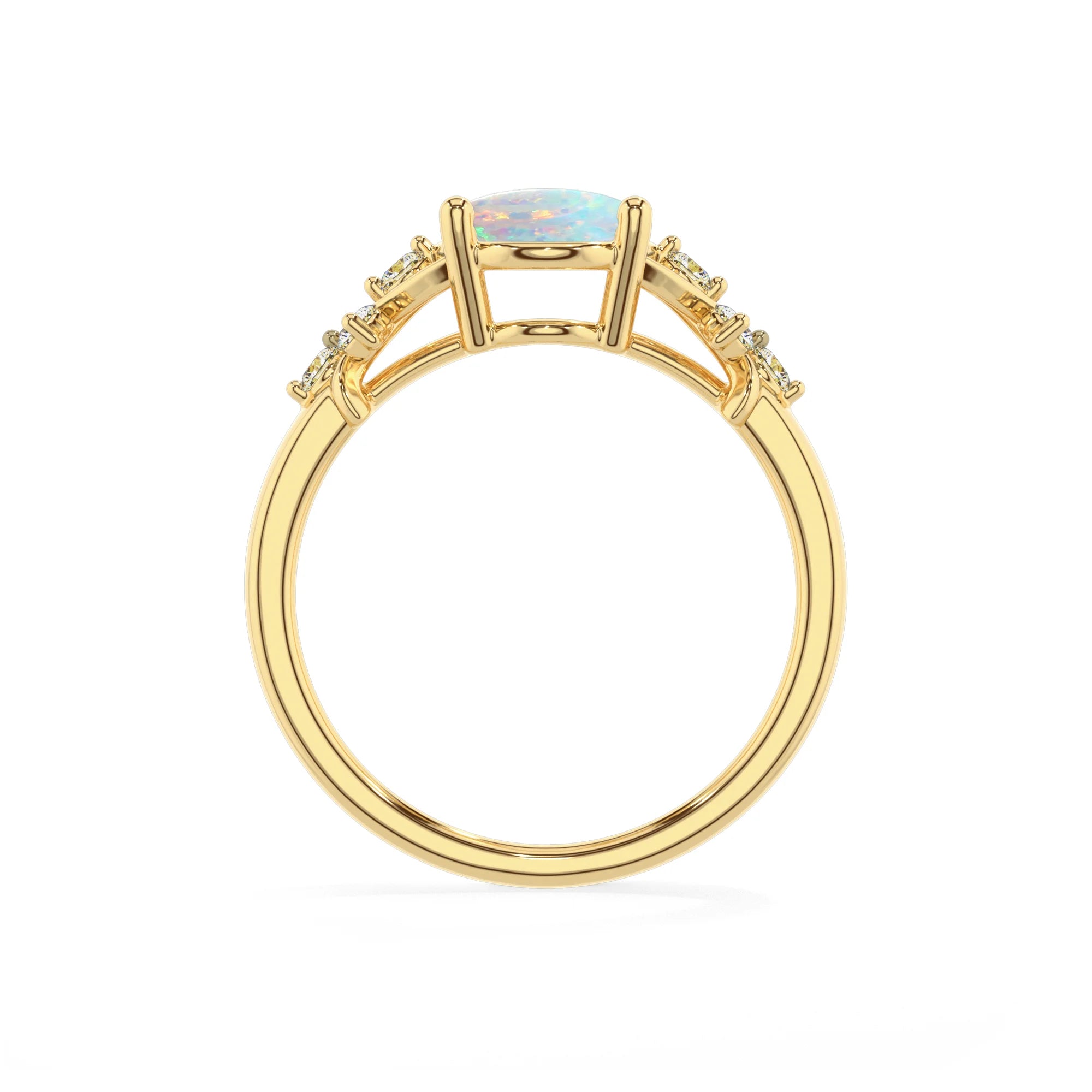 lab grown opal oval solitaire rings in yellow gold