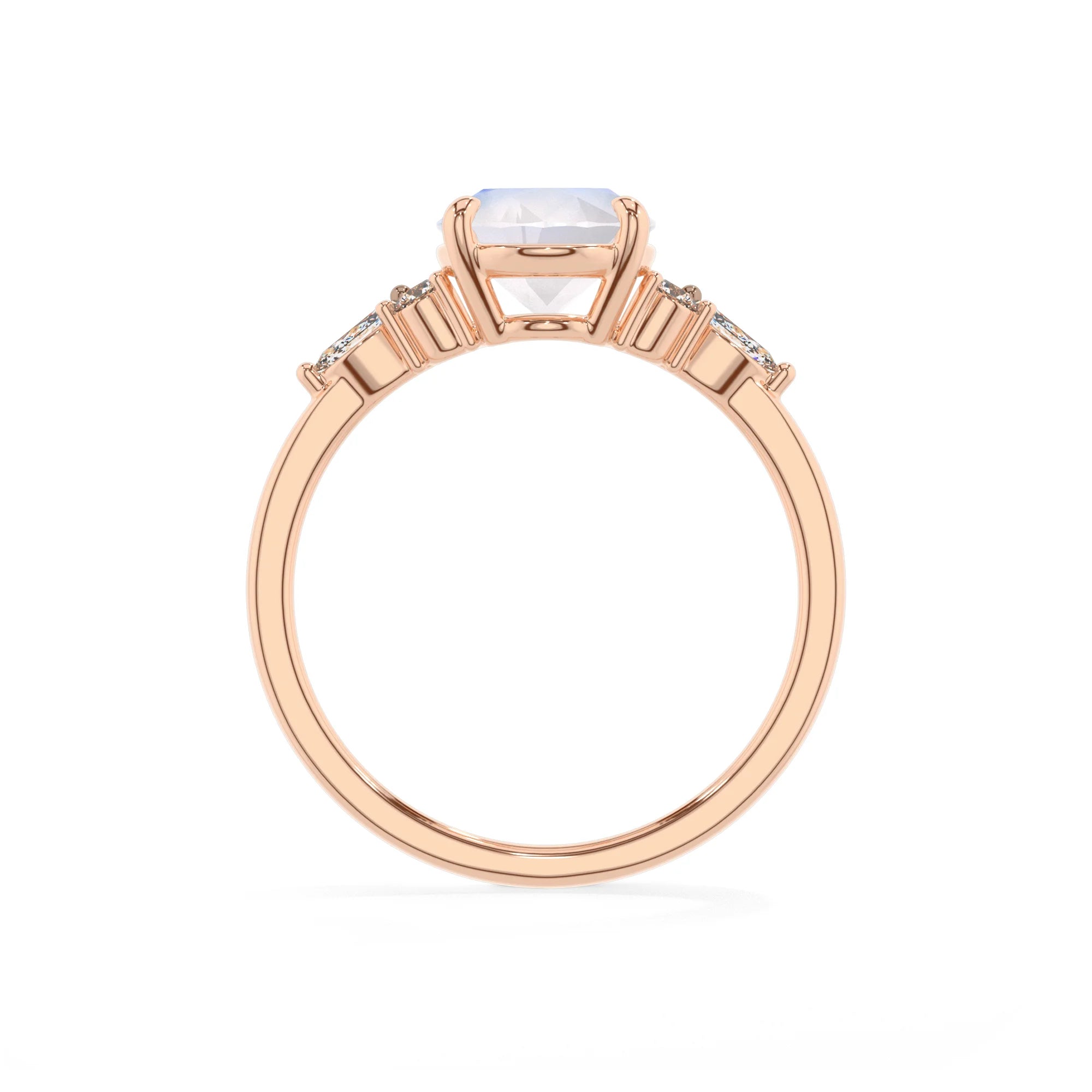 natural rainbow-moonstone oval solitaire rings in rose gold