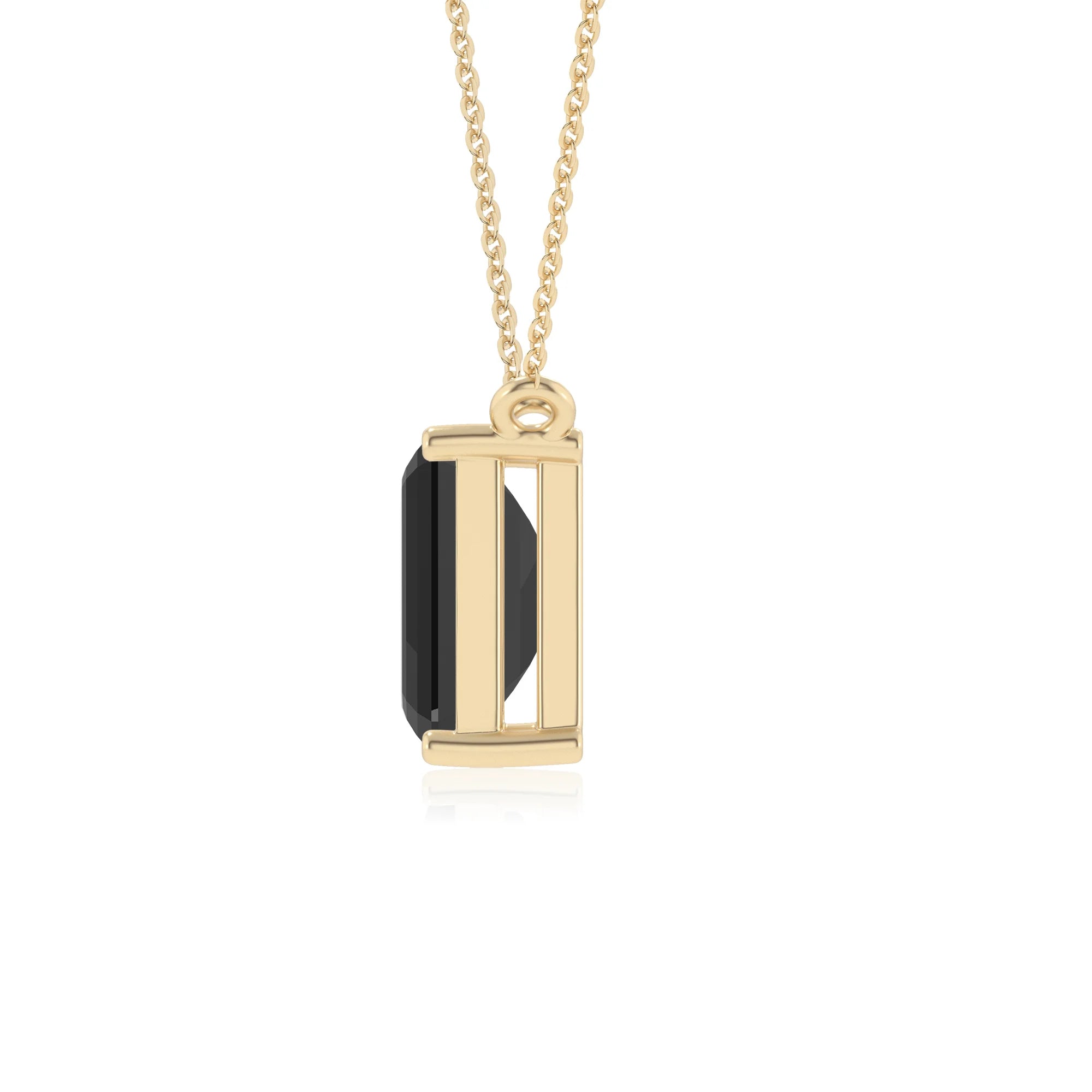 natural black-onyx emerald cut solitaire necklaces in yellow gold