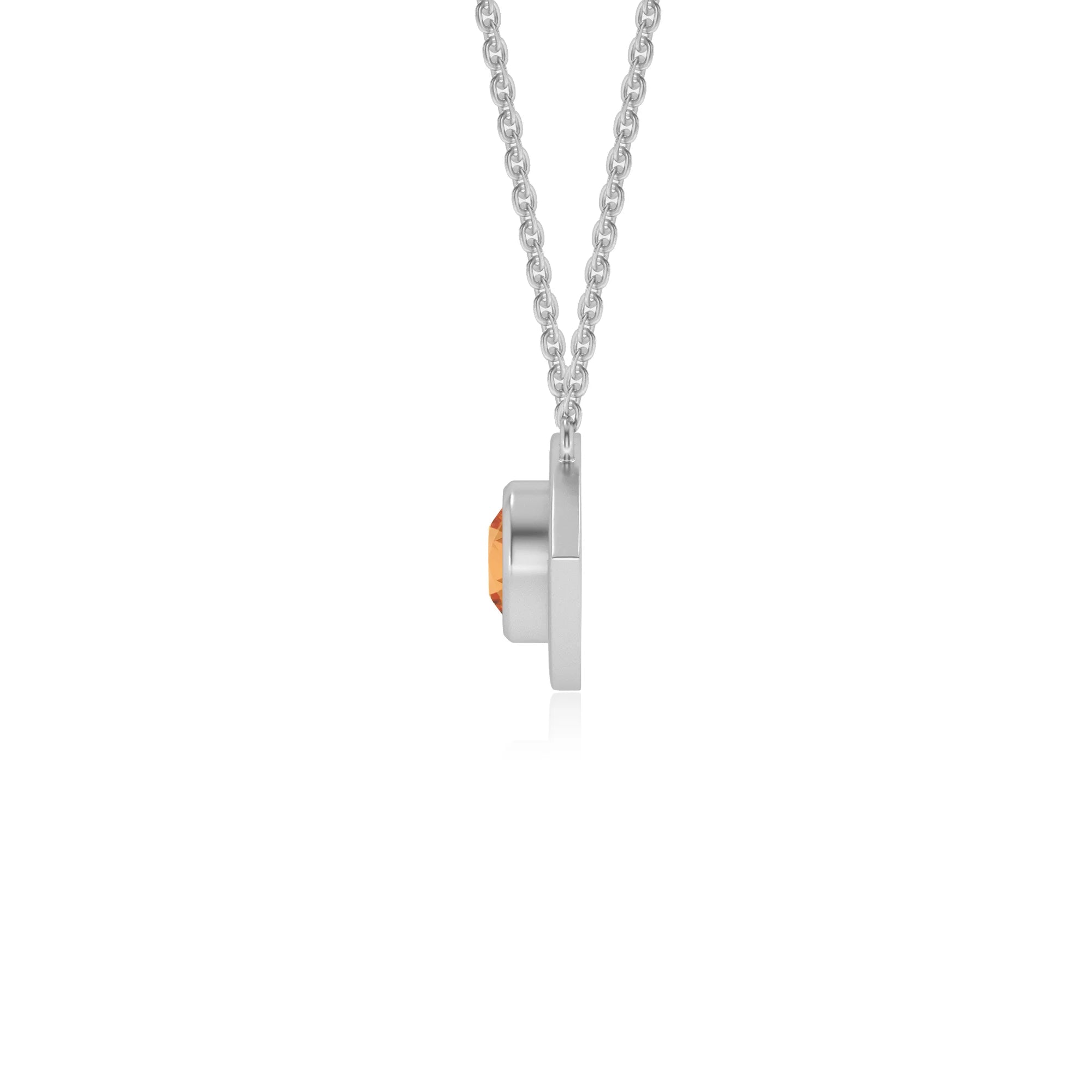 lab grown citrine round solitaire necklaces in sterling silver