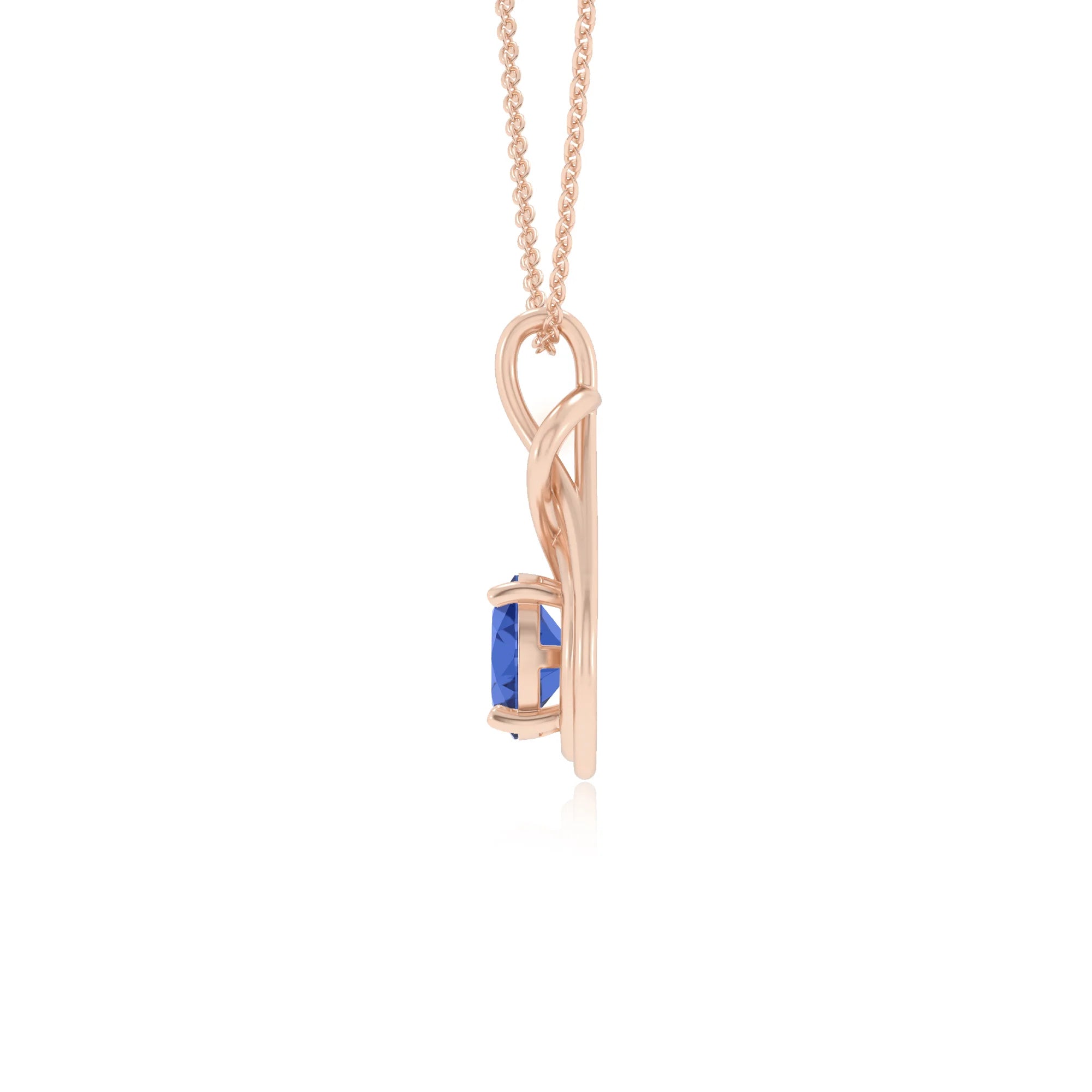 lab grown blue-sapphire round solitaire necklaces in rose gold