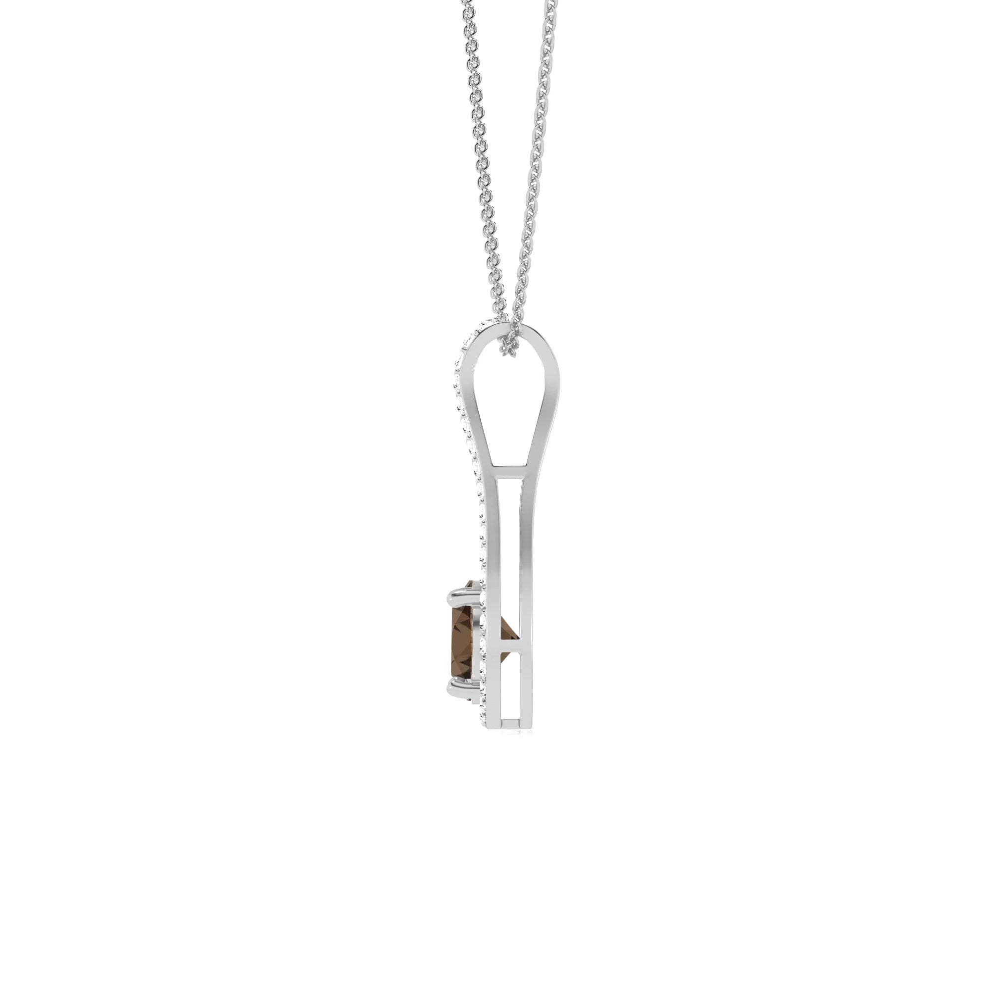 natural smoky-quartz round solitaire v-bale necklaces in white gold