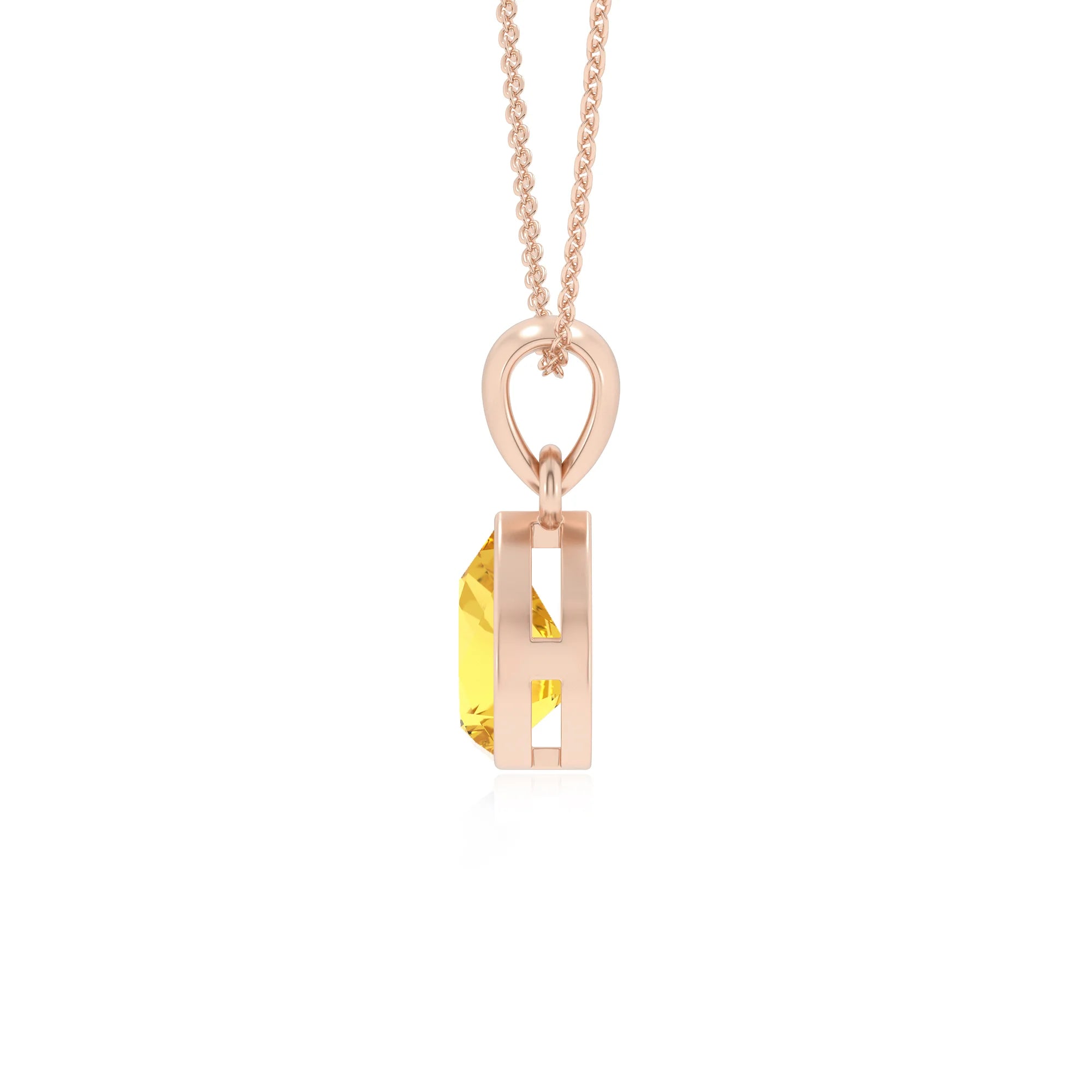 lab grown yellow-sapphire pear solitaire necklaces in rose gold