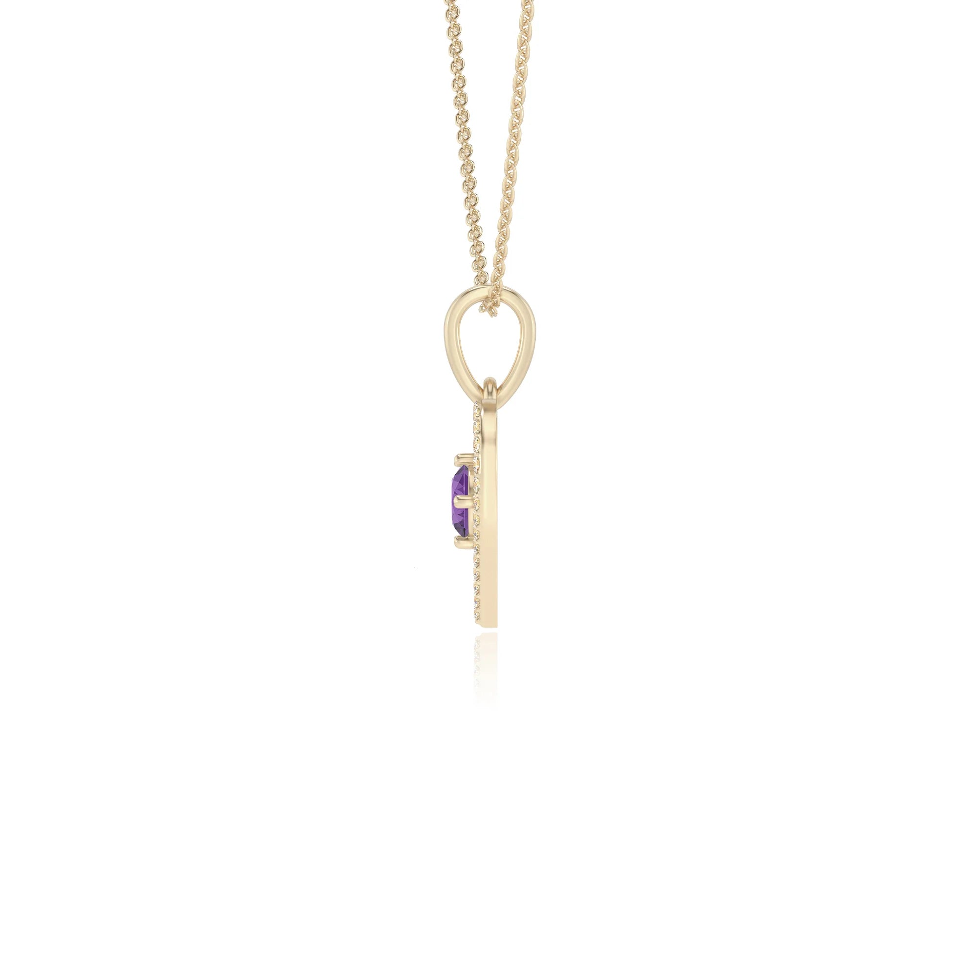 lab grown amethyst round infinity necklaces in yellow gold