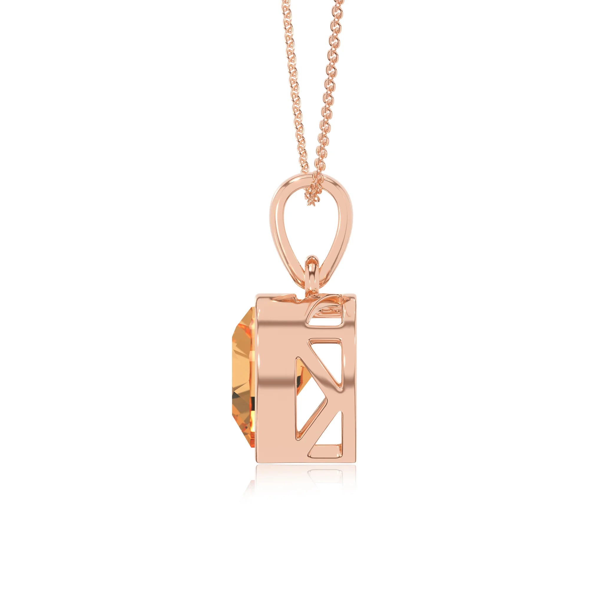 lab grown citrine heart solitaire necklaces in rose gold