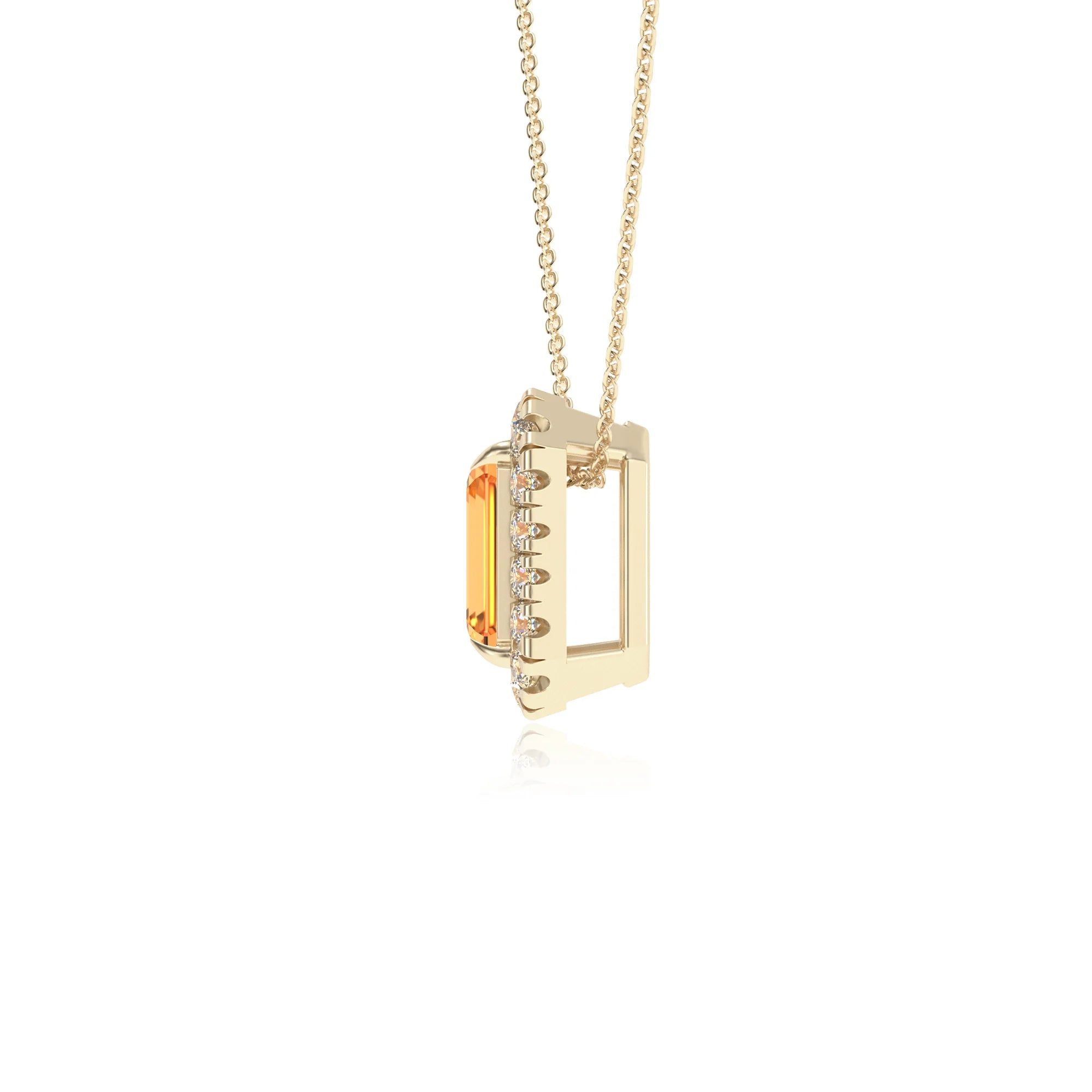 lab grown citrine emerald cut solitaire necklaces in yellow gold