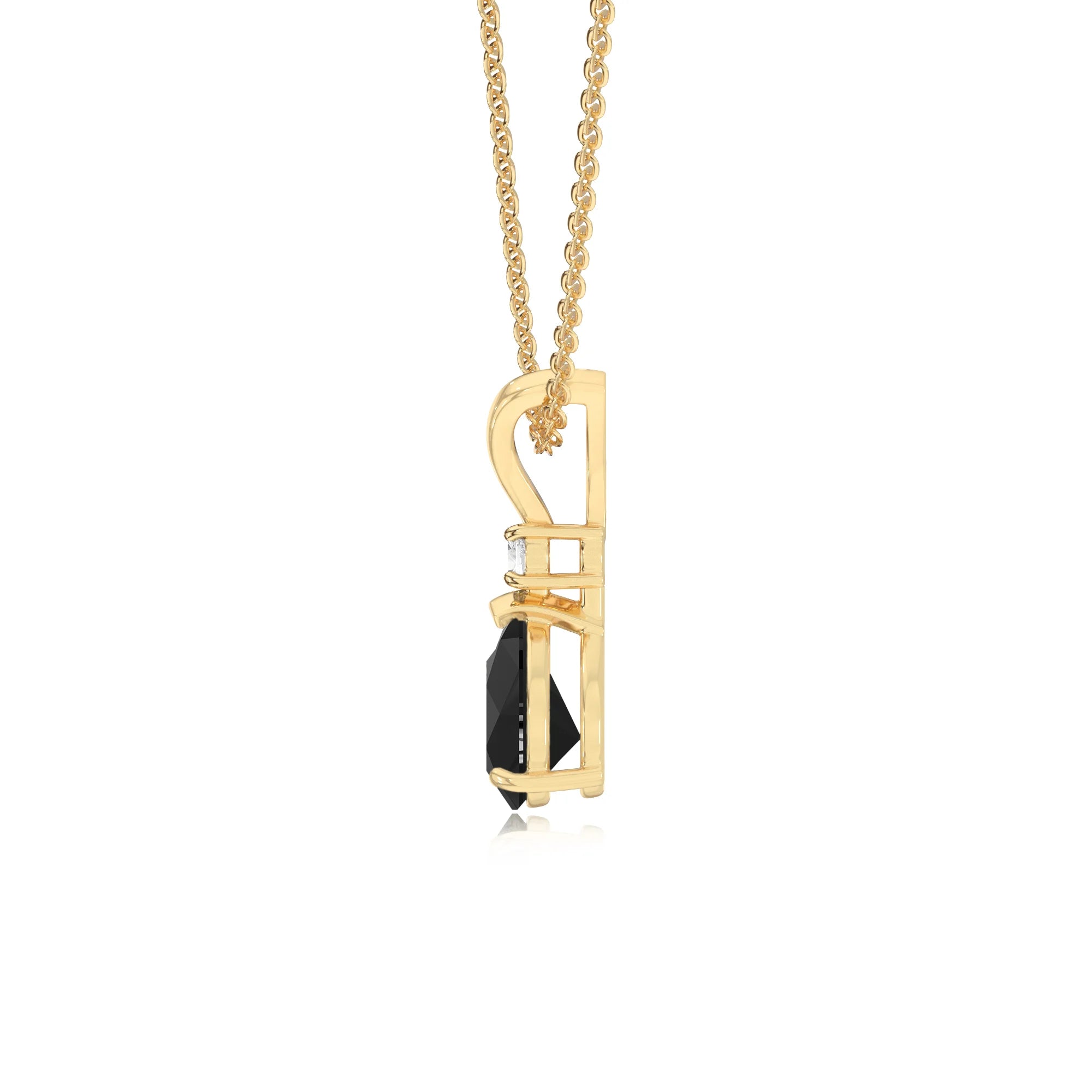 natural black-onyx pear solitaire v-bale necklaces in yellow gold