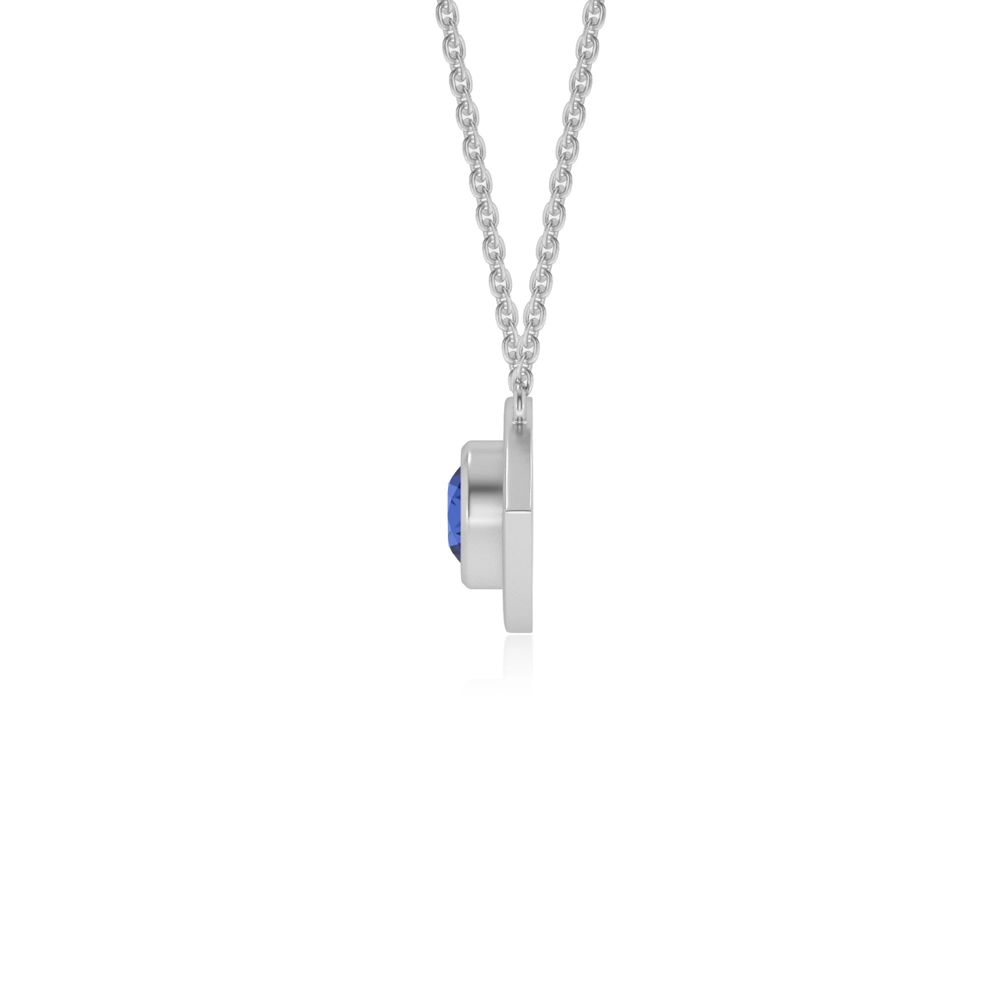 lab grown blue-sapphire round solitaire necklaces in white gold