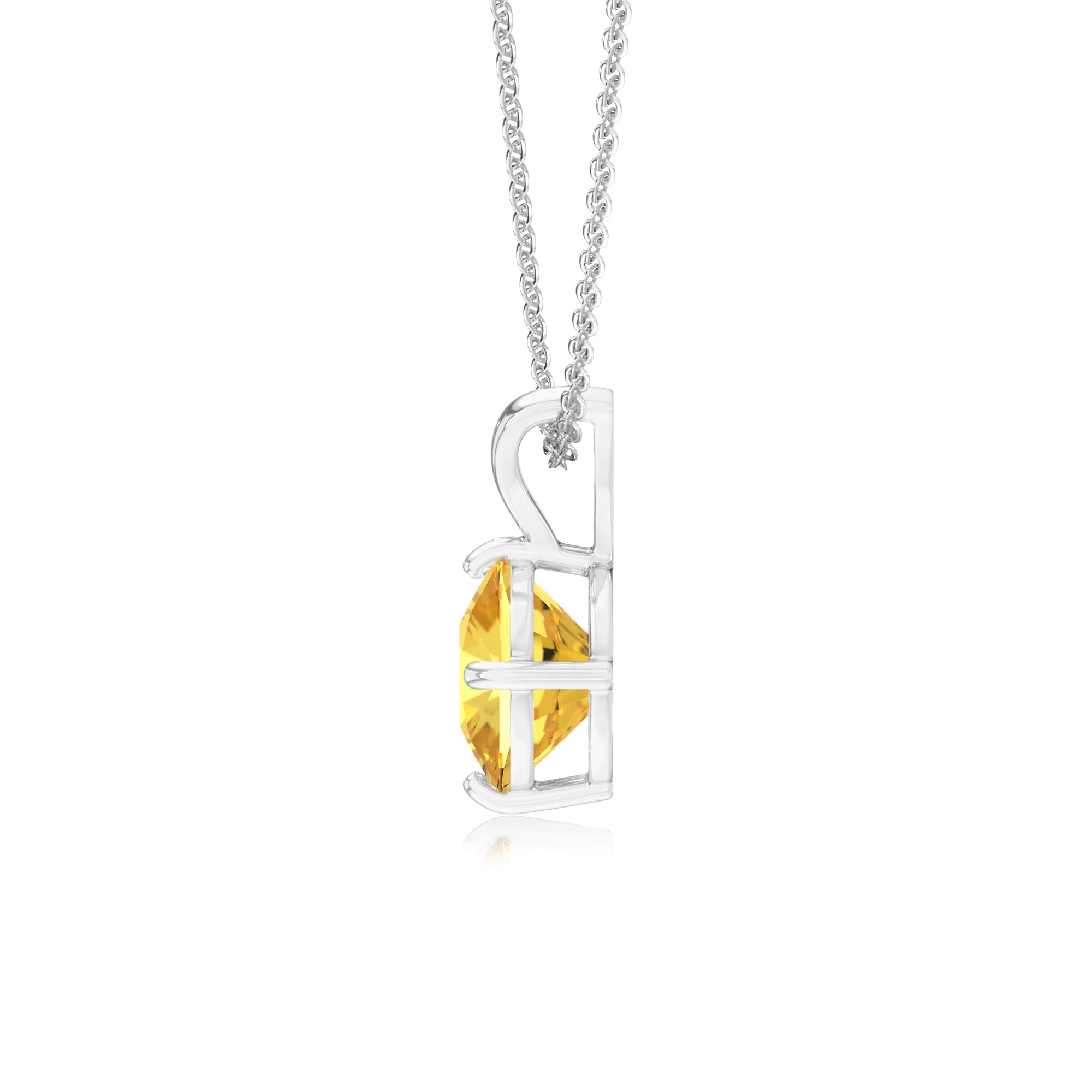 lab grown yellow-sapphire cushion solitaire v-bale necklaces in white gold