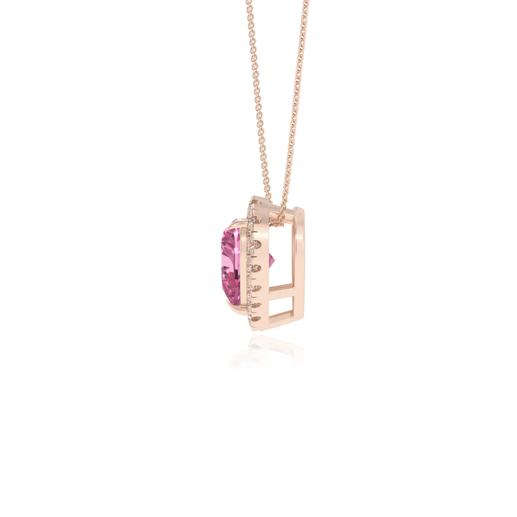 lab grown pink sapphire heart solitaire necklaces in rose gold