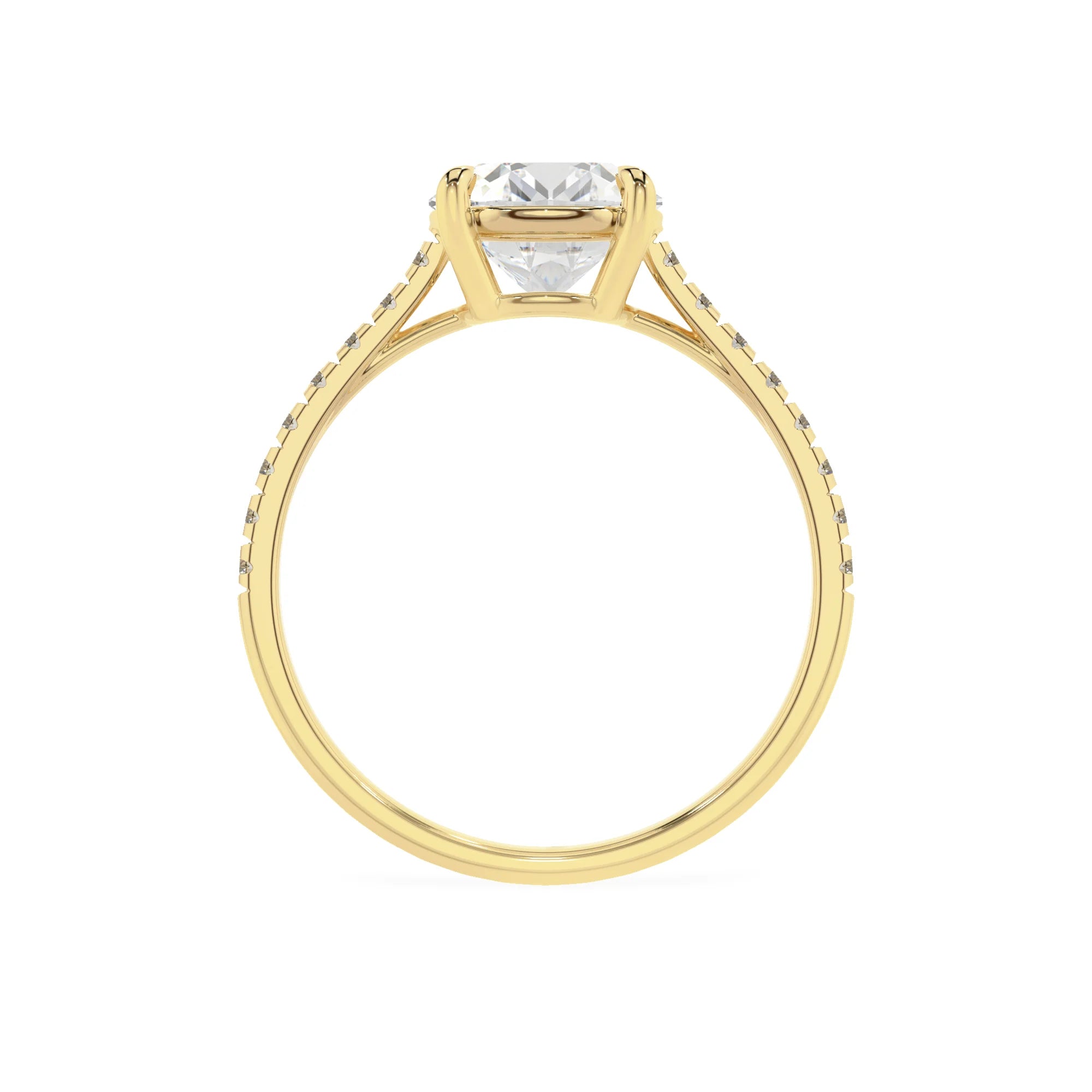 lab grown moissanite round half eternity solitaire engagement rings in yellow gold
