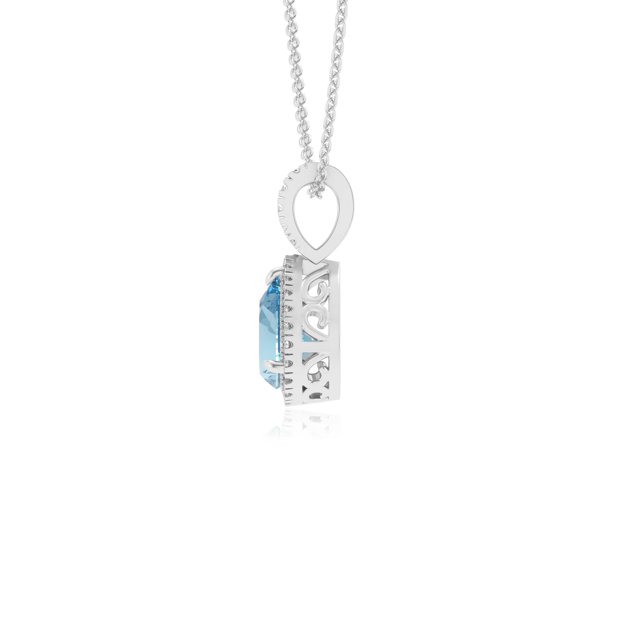 lab grown aquamarine pear solitaire necklaces in sterling silver
