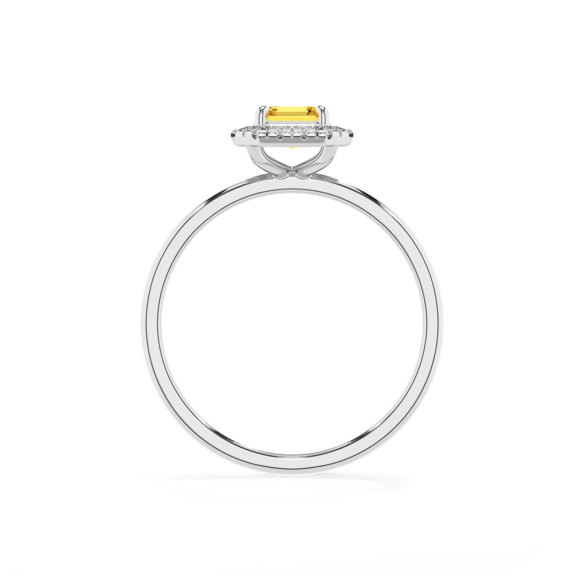 lab grown yellow-sapphire emerald cut solitaire rings in sterling silver