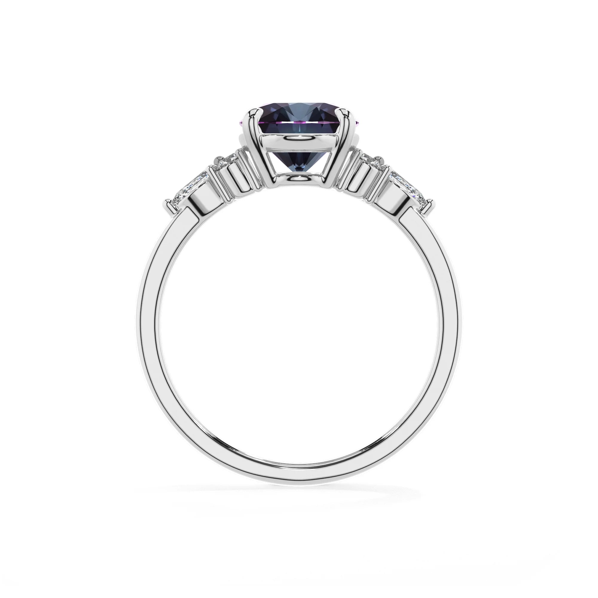 lab grown alexandrite oval solitaire rings in white gold