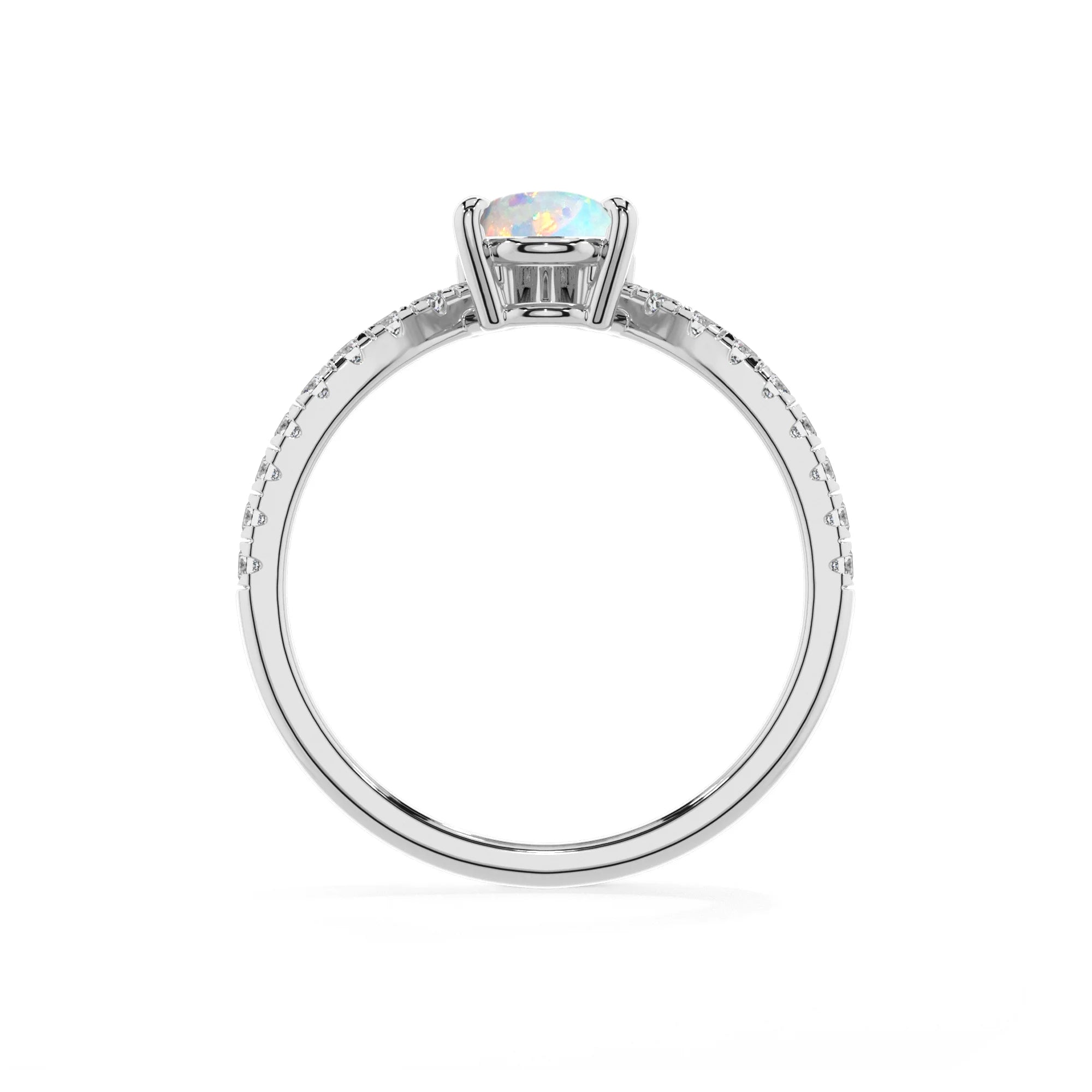 lab grown opal pear solitaire rings in white gold