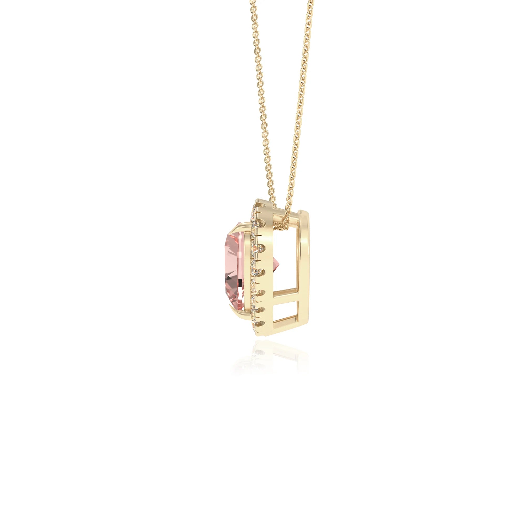 lab grown morganite heart solitaire necklaces in yellow gold