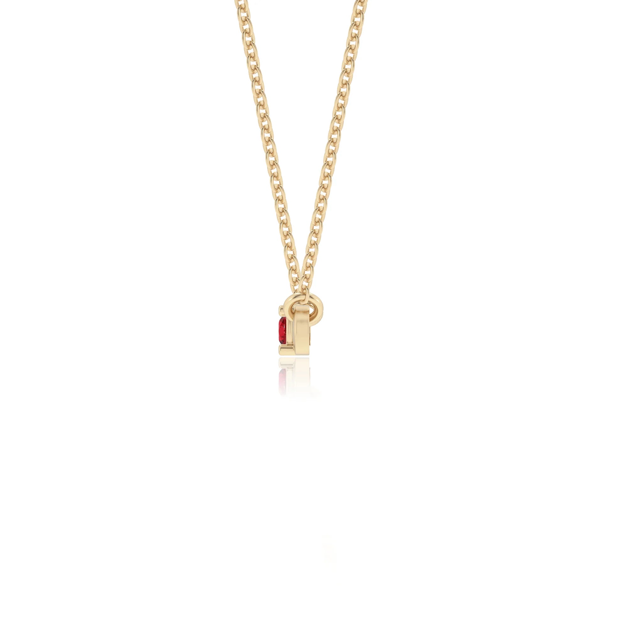 lab grown ruby round bar v-bale necklaces in yellow gold