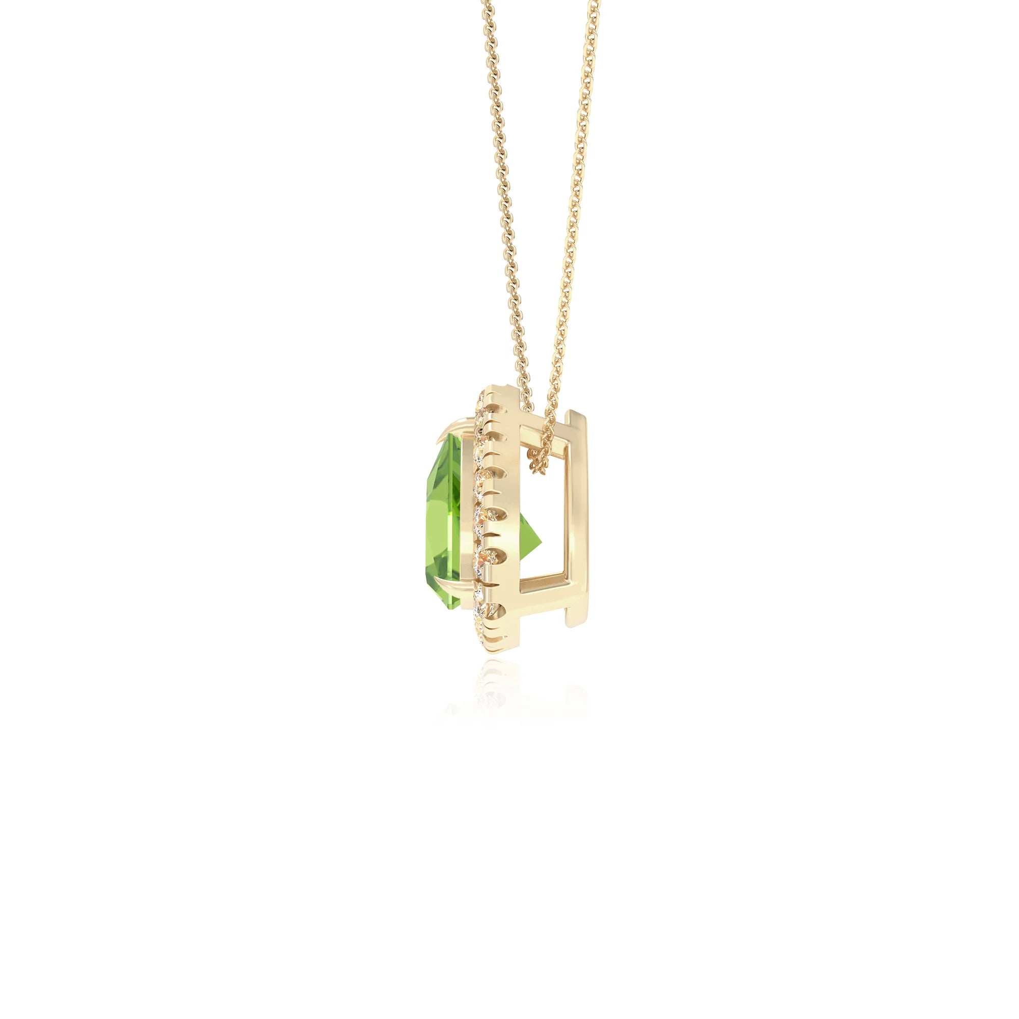 natural peridot trillion solitaire necklaces in yellow gold