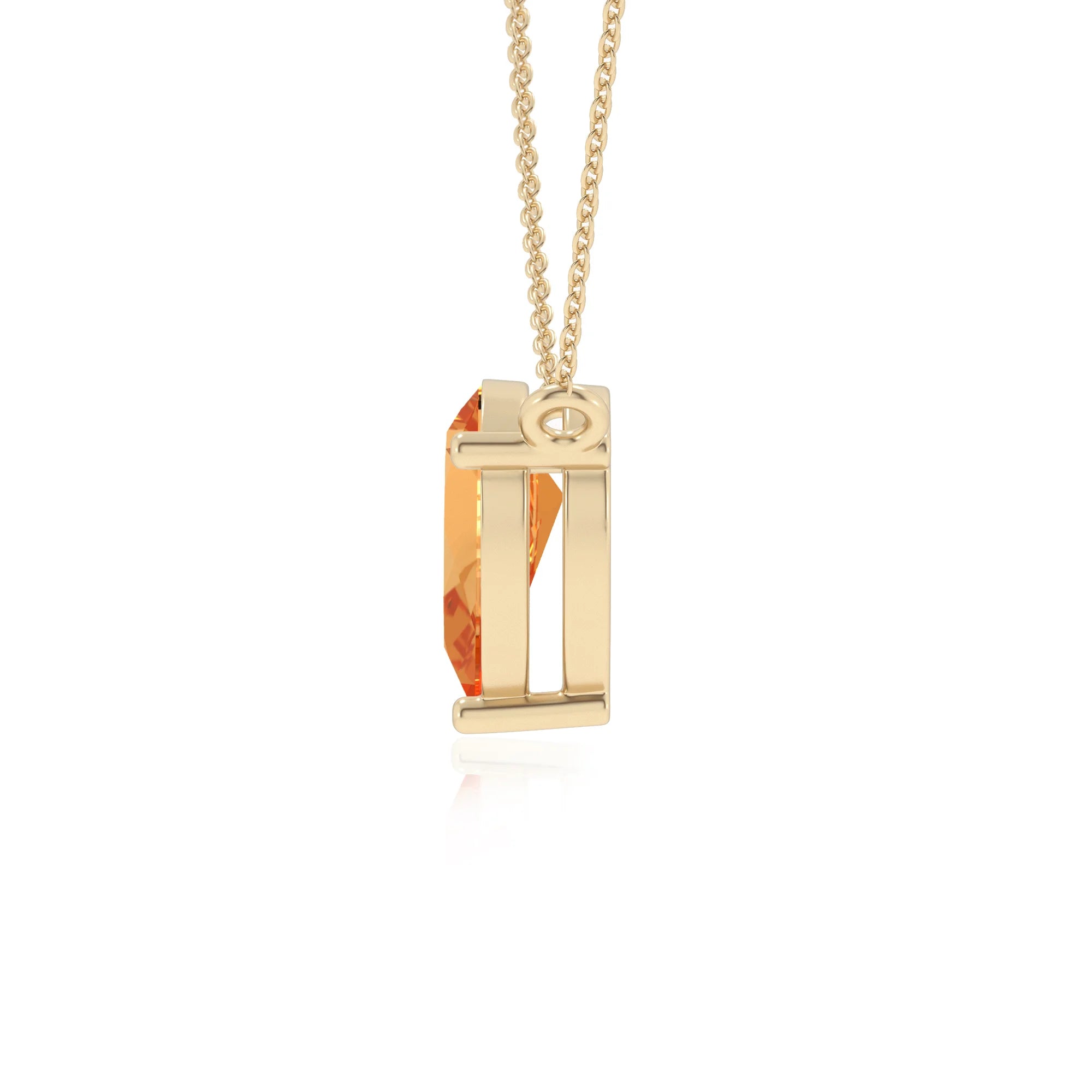 lab grown citrine pear solitaire necklaces in yellow gold