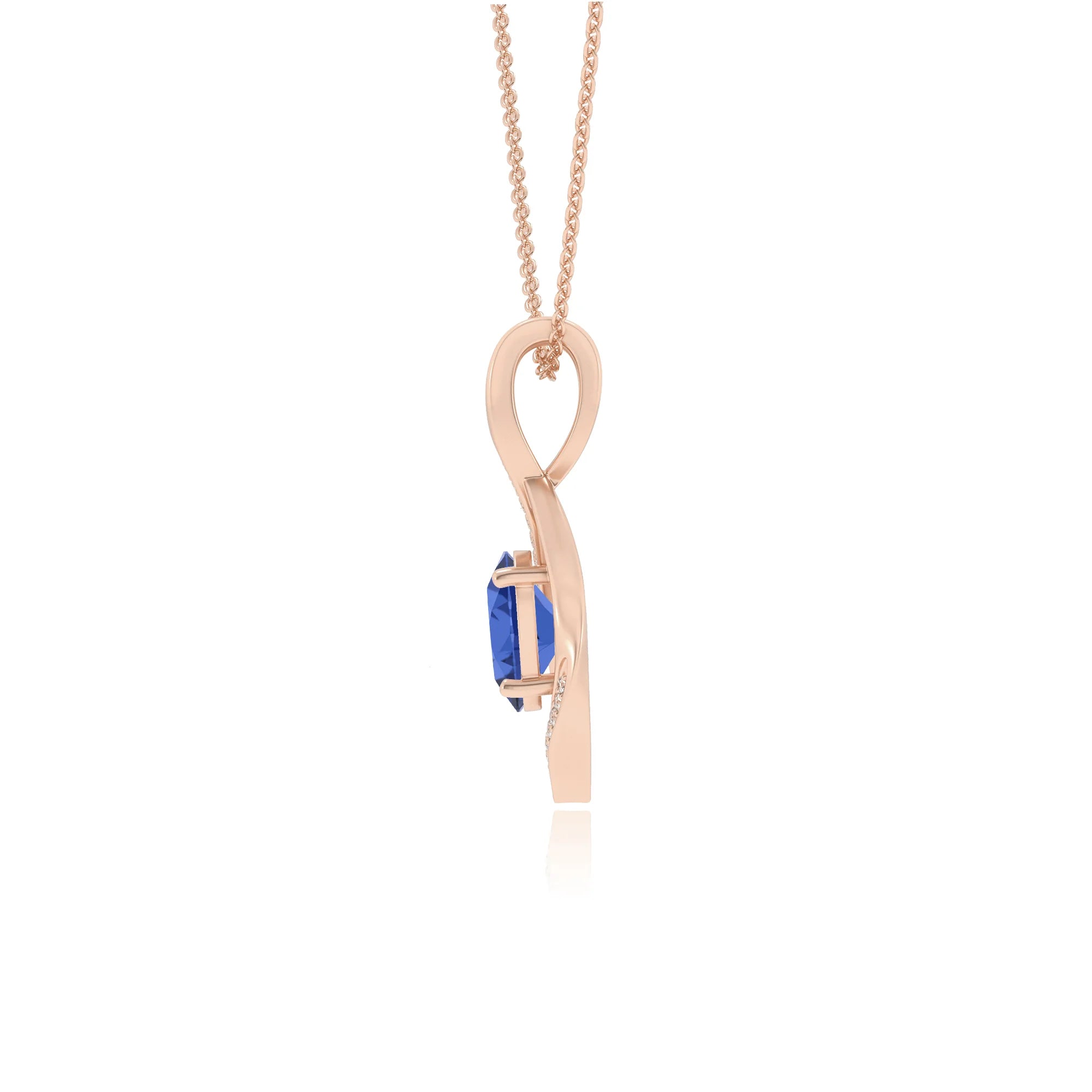 lab grown blue-sapphire oval solitaire necklaces in rose gold
