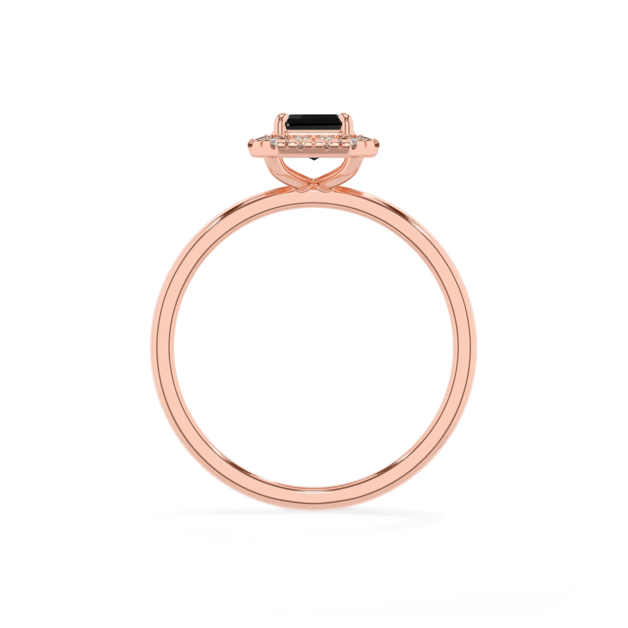 natural black-onyx emerald cut solitaire rings in rose gold