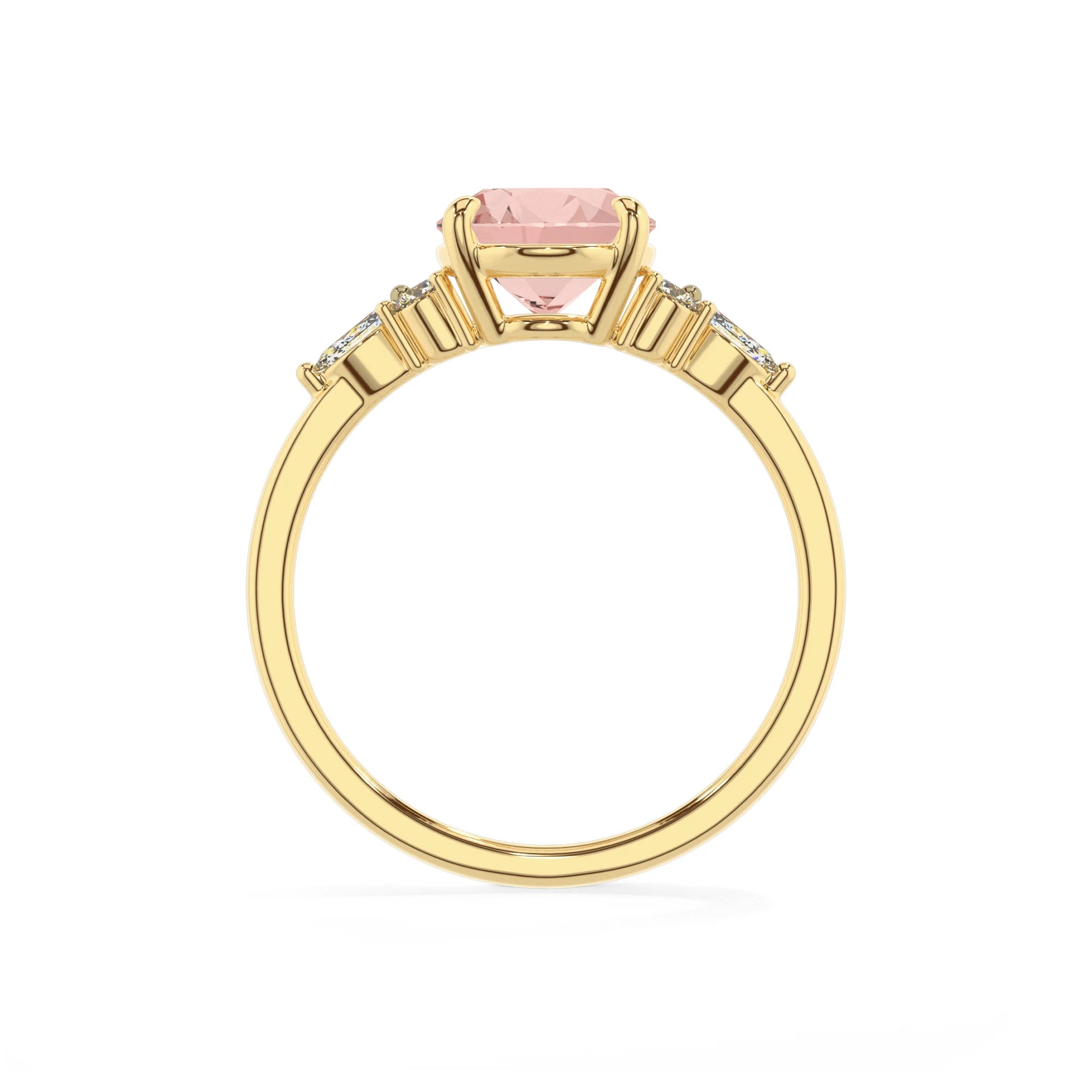 lab grown morganite oval solitaire rings in yellow gold