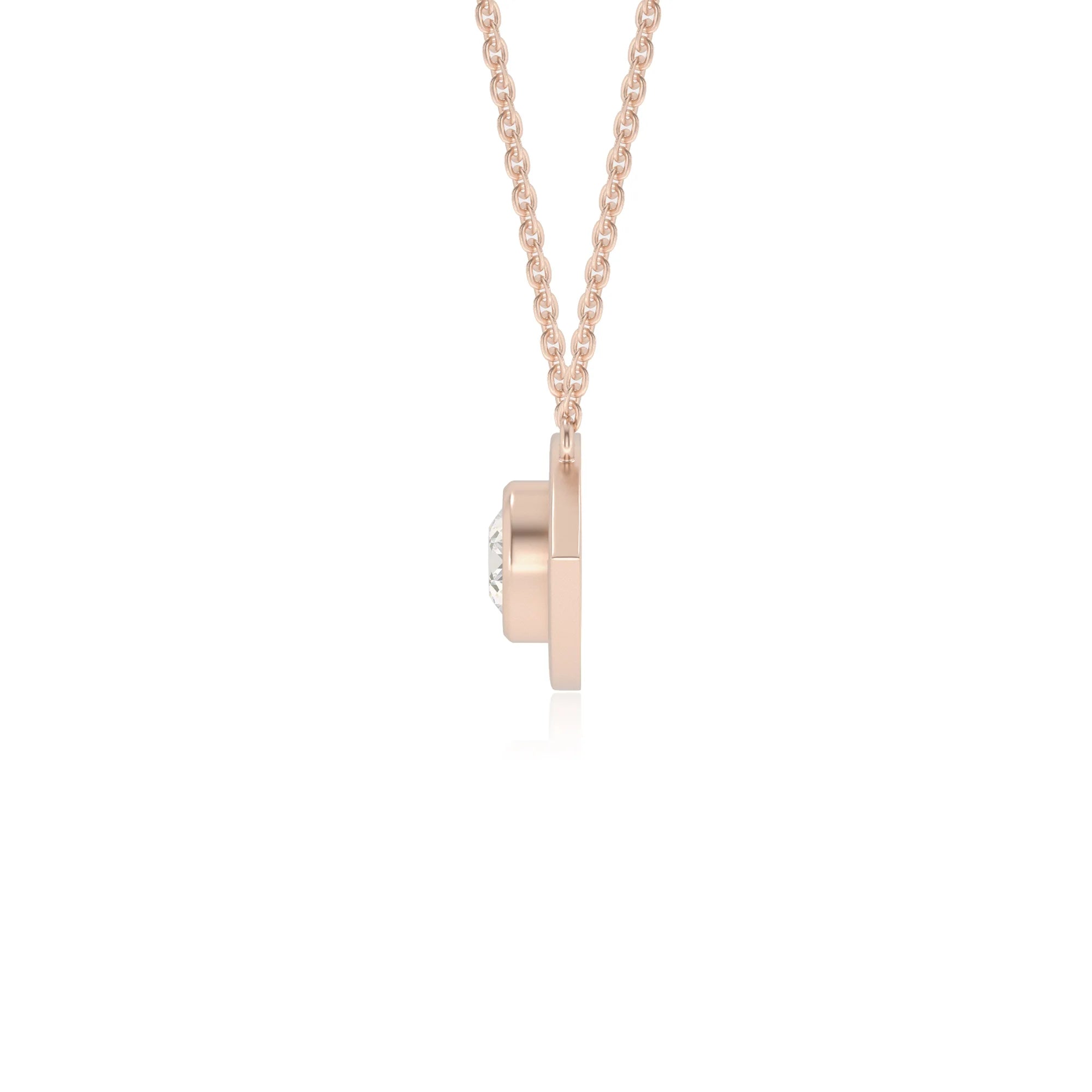 lab grown moissanite round solitaire necklaces in rose gold