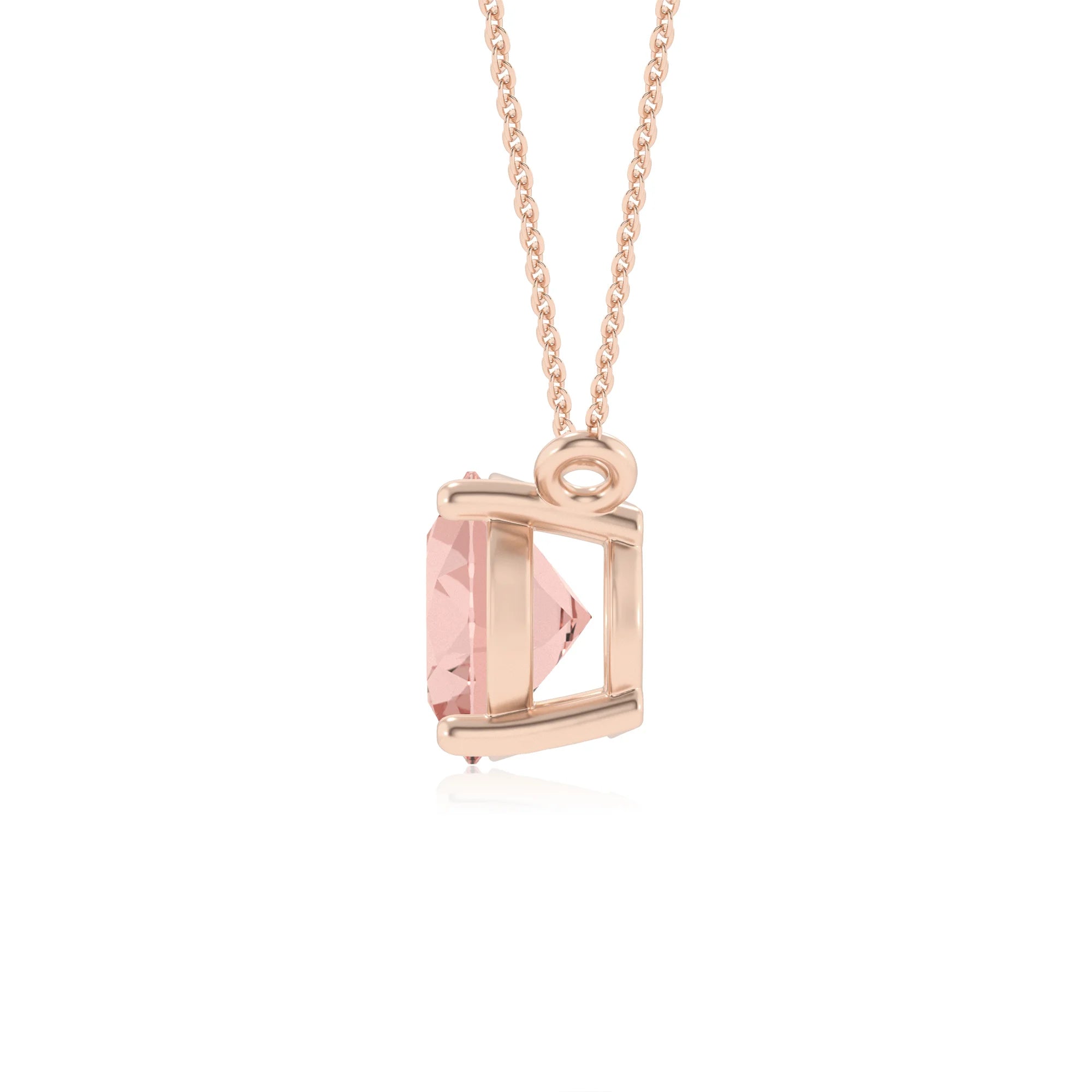lab grown morganite oval solitaire necklaces in rose gold